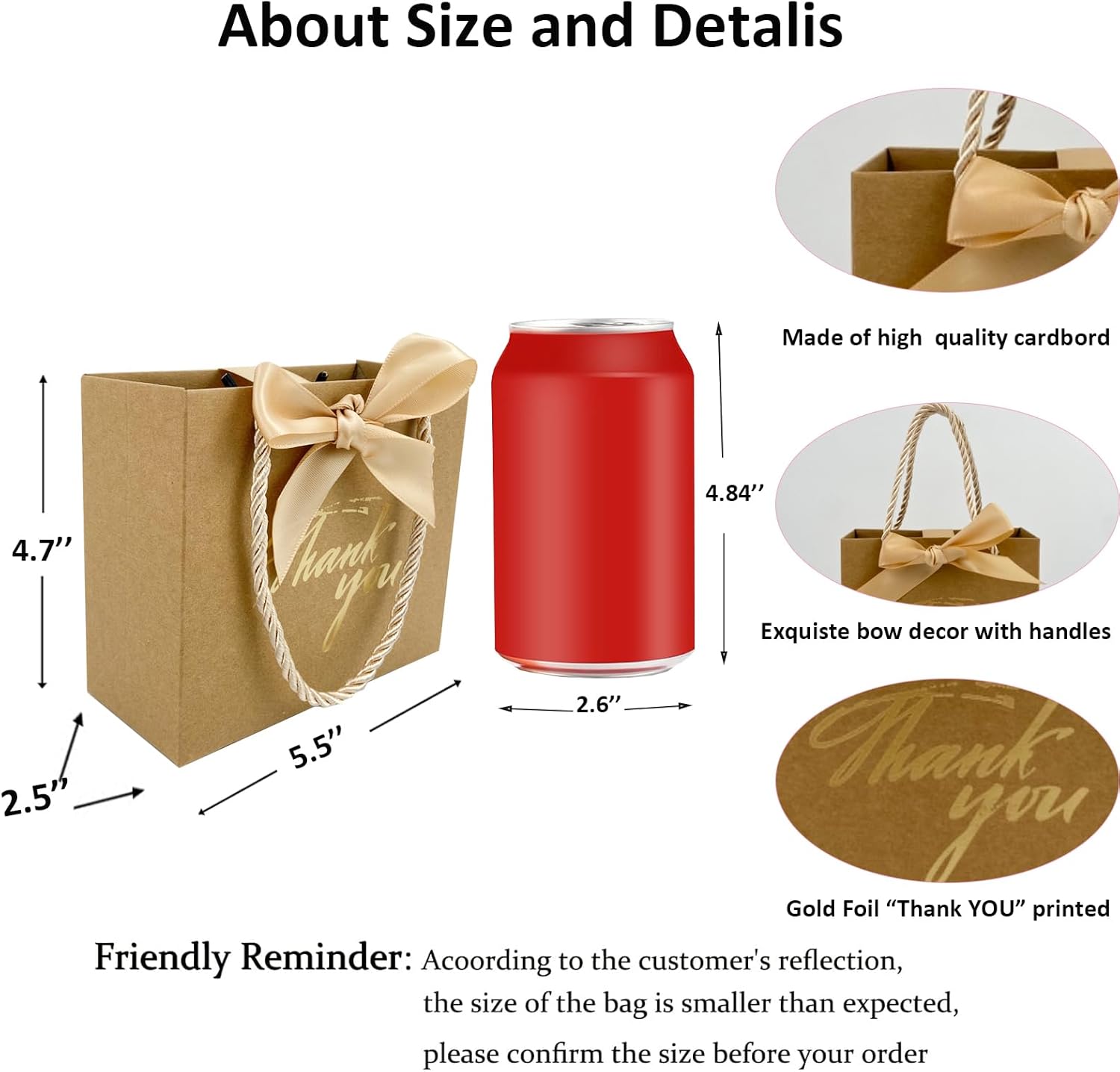 100 Pack Mini Brown Gift Bags with Handles for Party Favors
