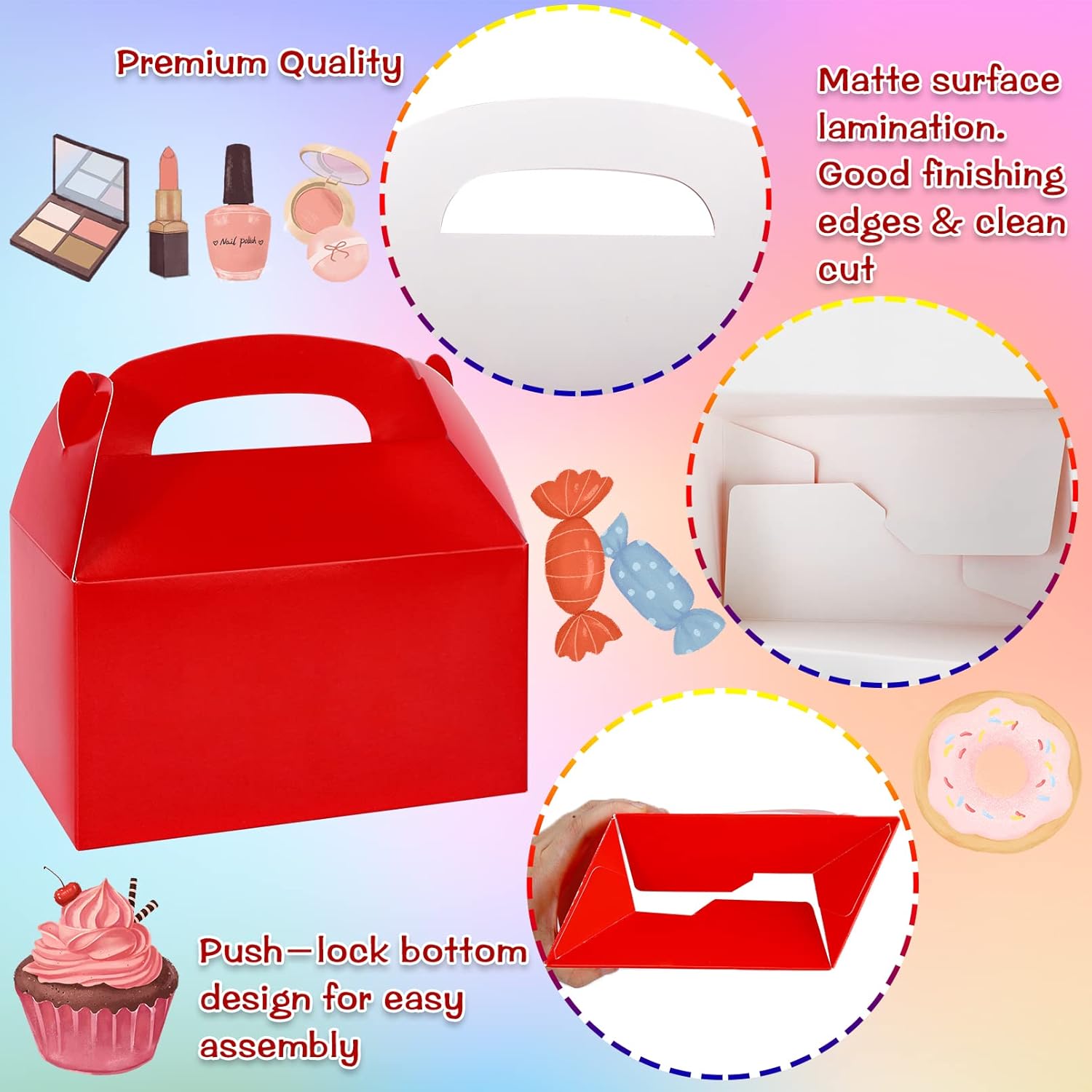 24 Pack Gable Red Candy Treat Boxes with Handles