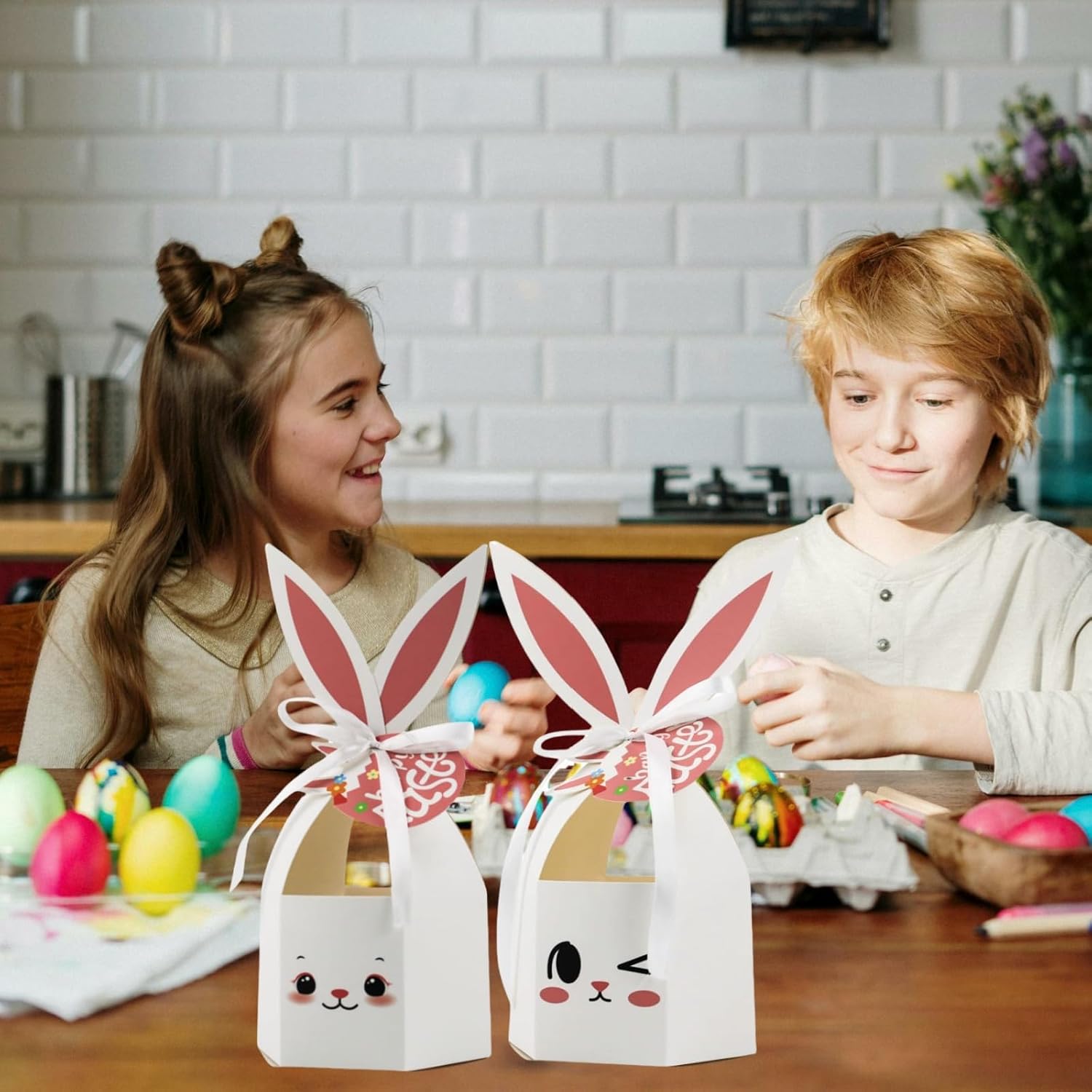 DUYUMOTO 20Pcs Bunny Easter Treat Boxes with Ribbon