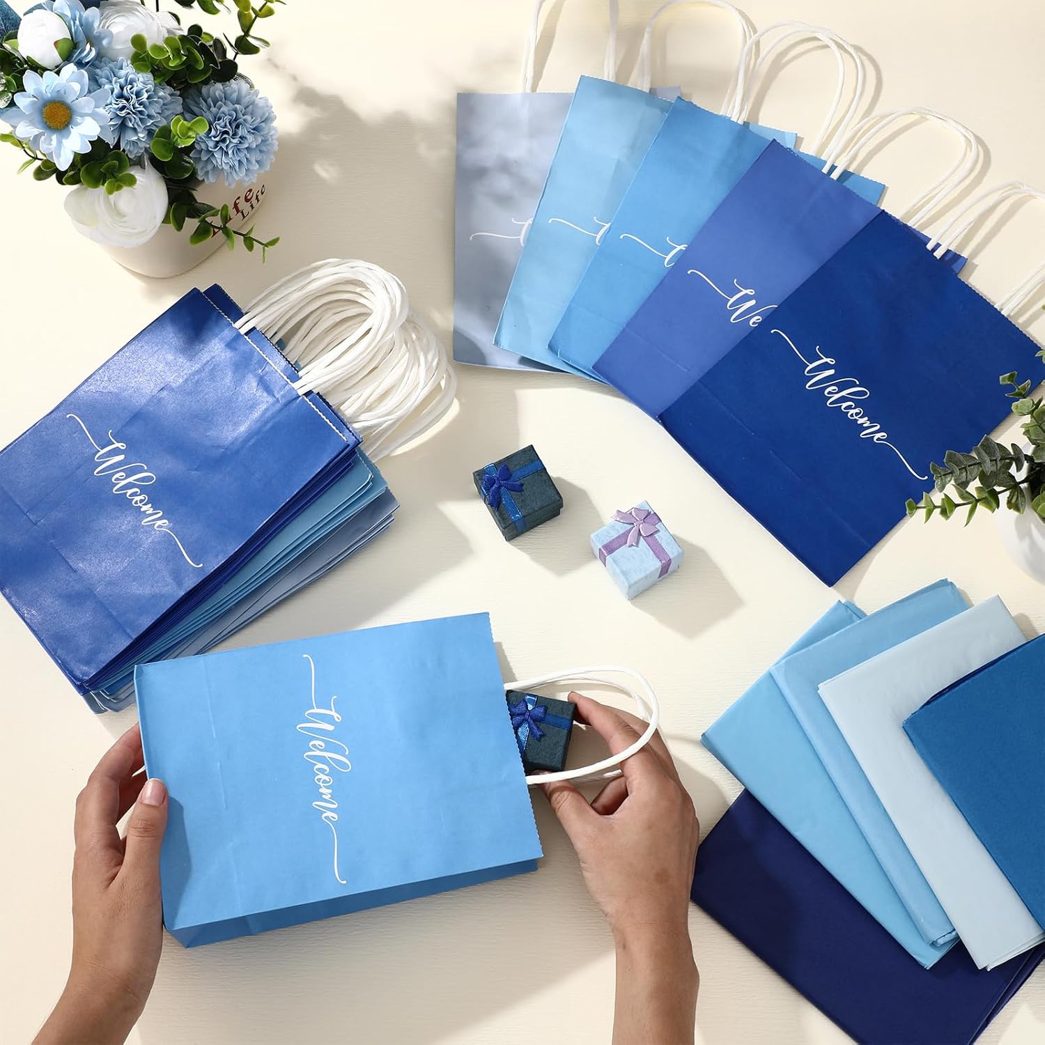 Kolldenn 50 Set Gradient Blue Welcome Gift Bags