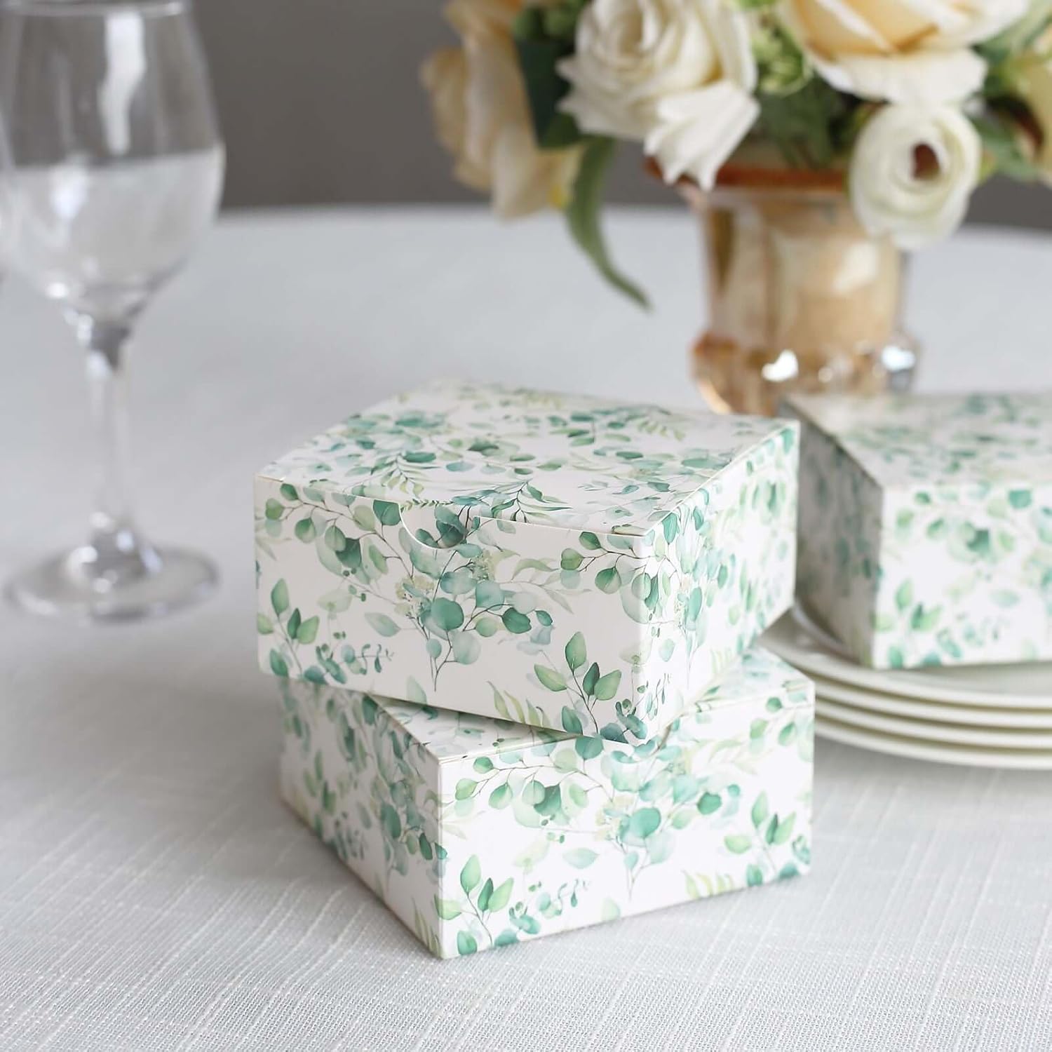 Efavormart 25 Pack White Green Eucalyptus Gift Boxes