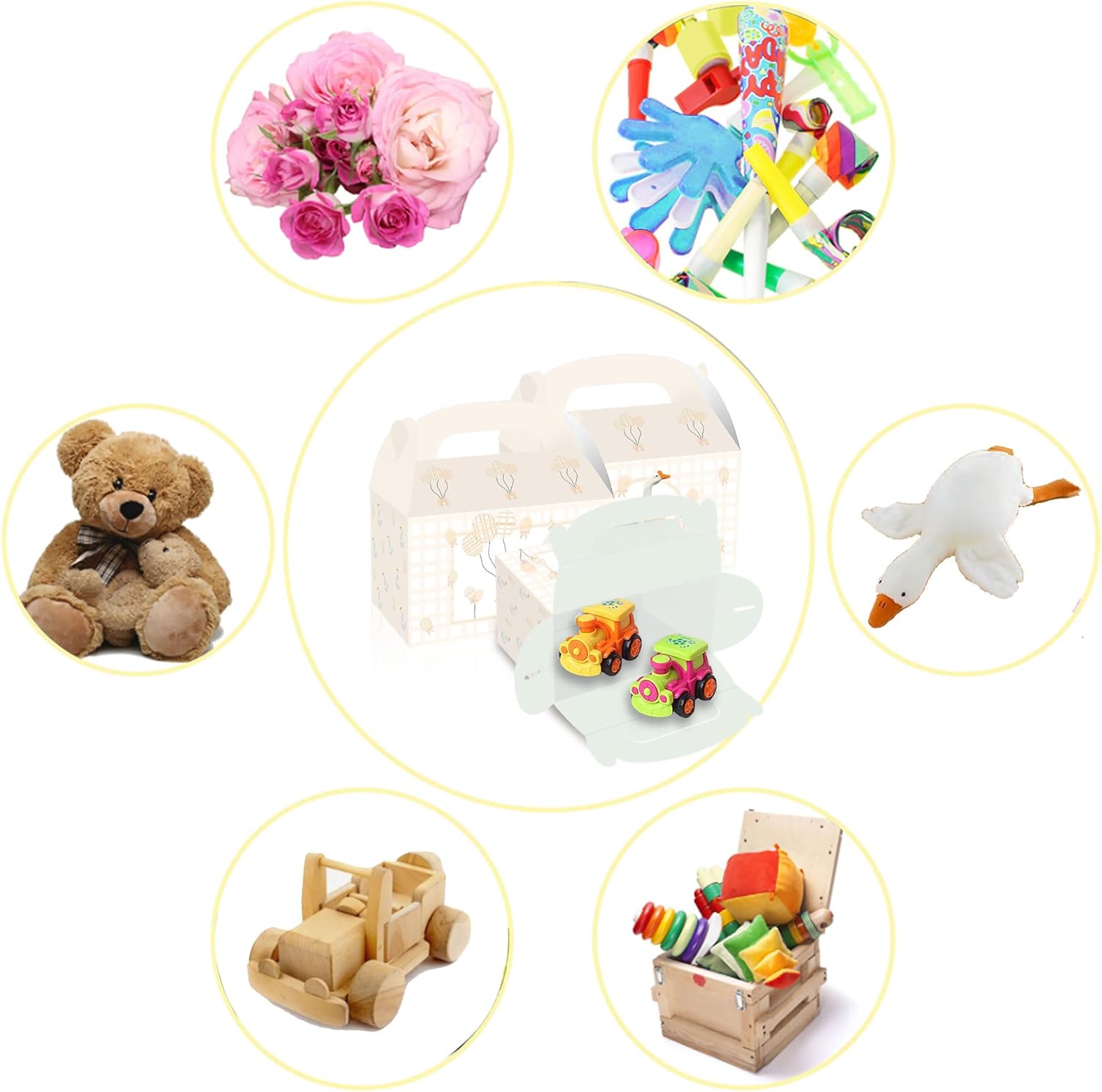 Silly Goose Themed 12 Piece Beige Gingham Party Boxes