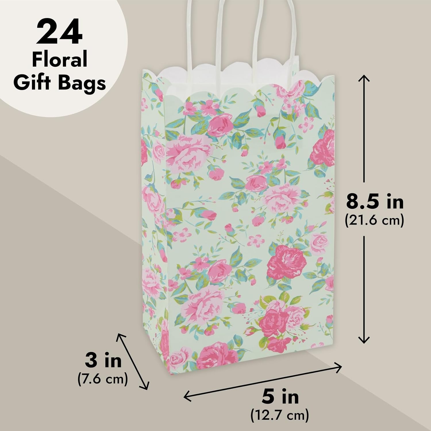 Blue Panda Floral Gift Bags with Handles 24 Pack