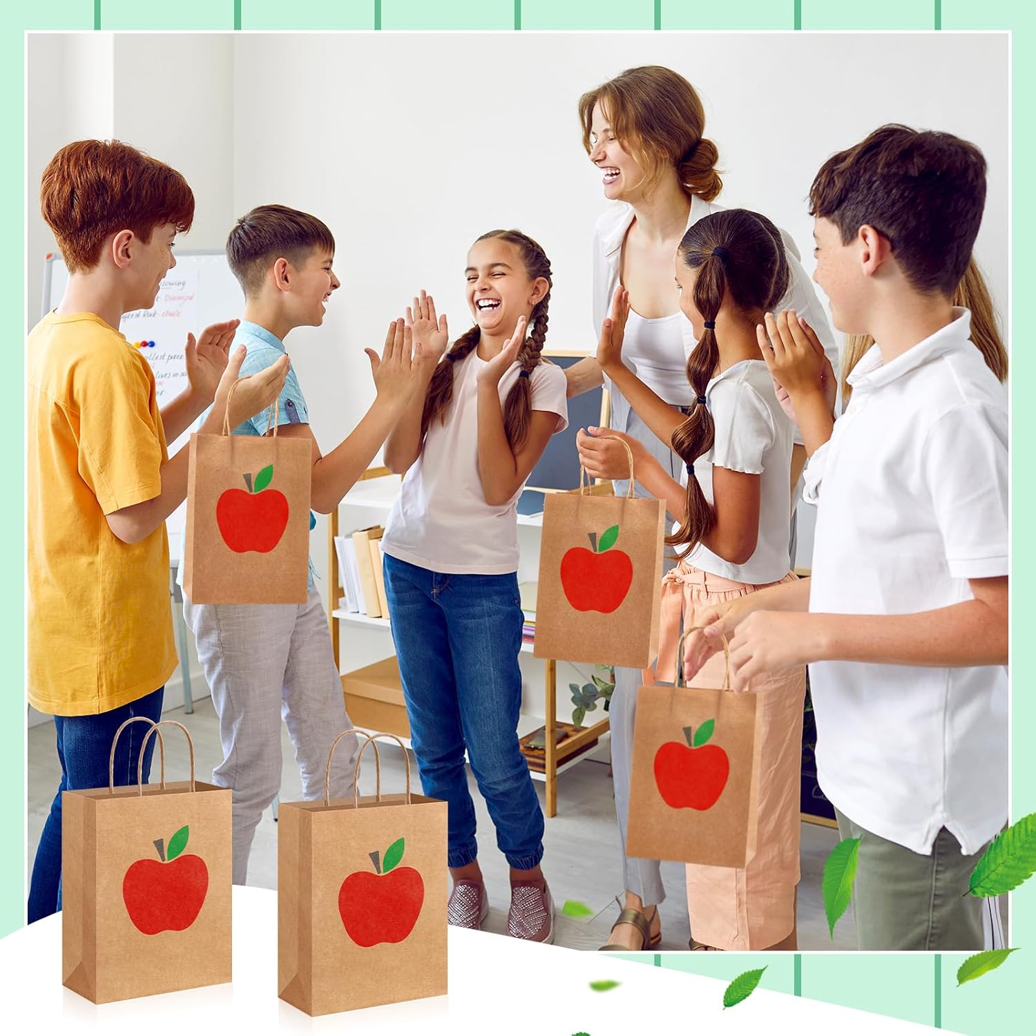 Kolldenn 48 Piece Kraft Apple Gift Bags with Handle