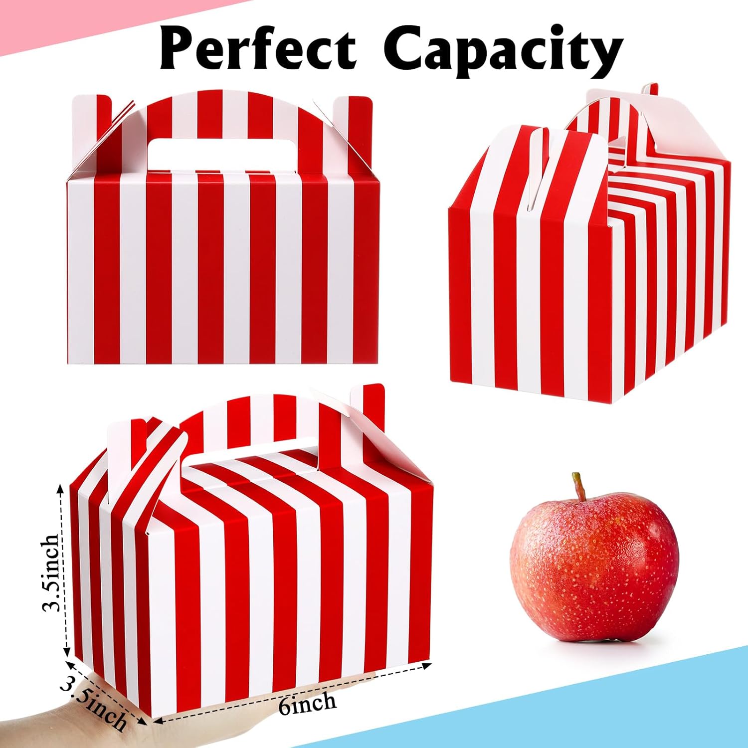 24 Pcs Red White Striped Circus Treat Boxes for Birthday Party