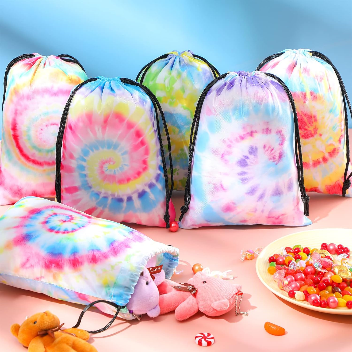 Zhengmy Tie Dye Party Favor Bags 24 Pack Spiral Style