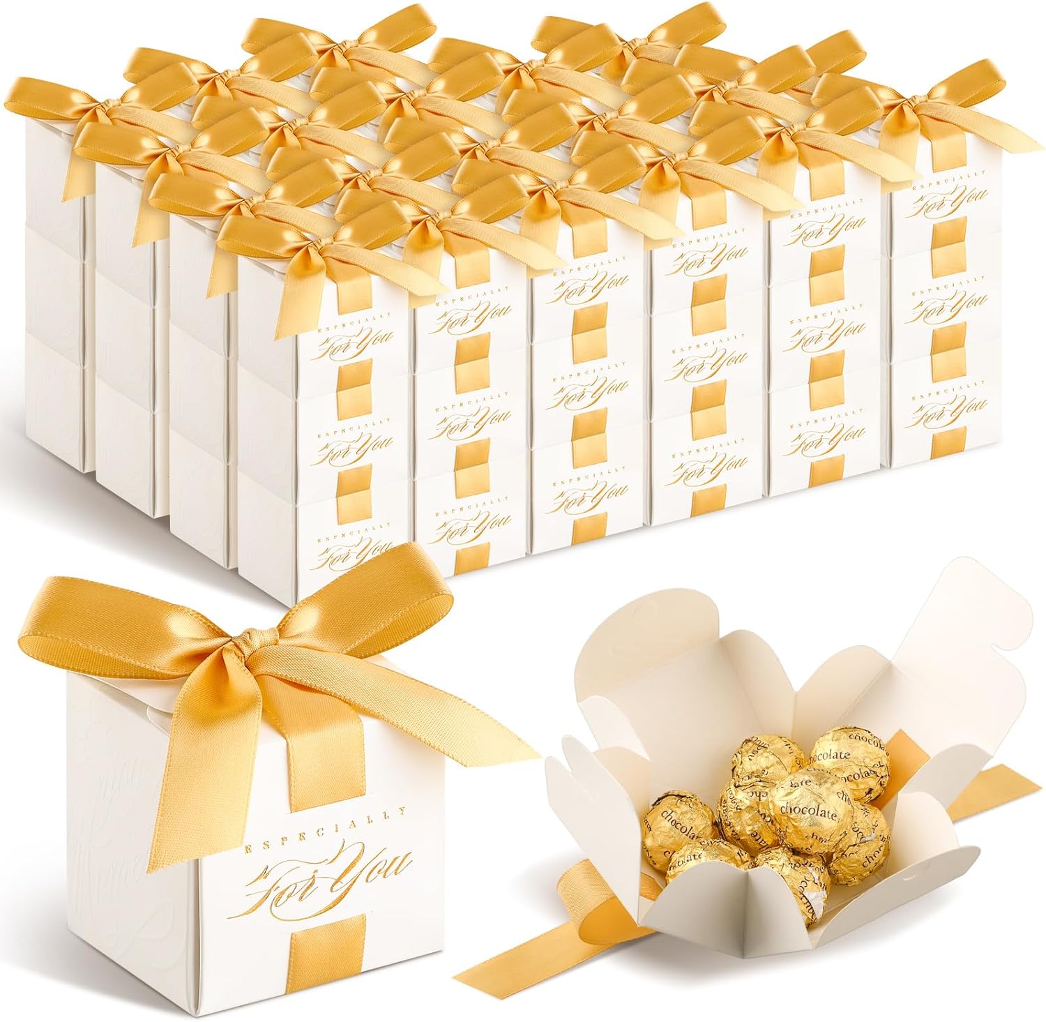 Zhanmai 60 Pcs Mini Wedding Favor Boxes with Gold Ribbon
