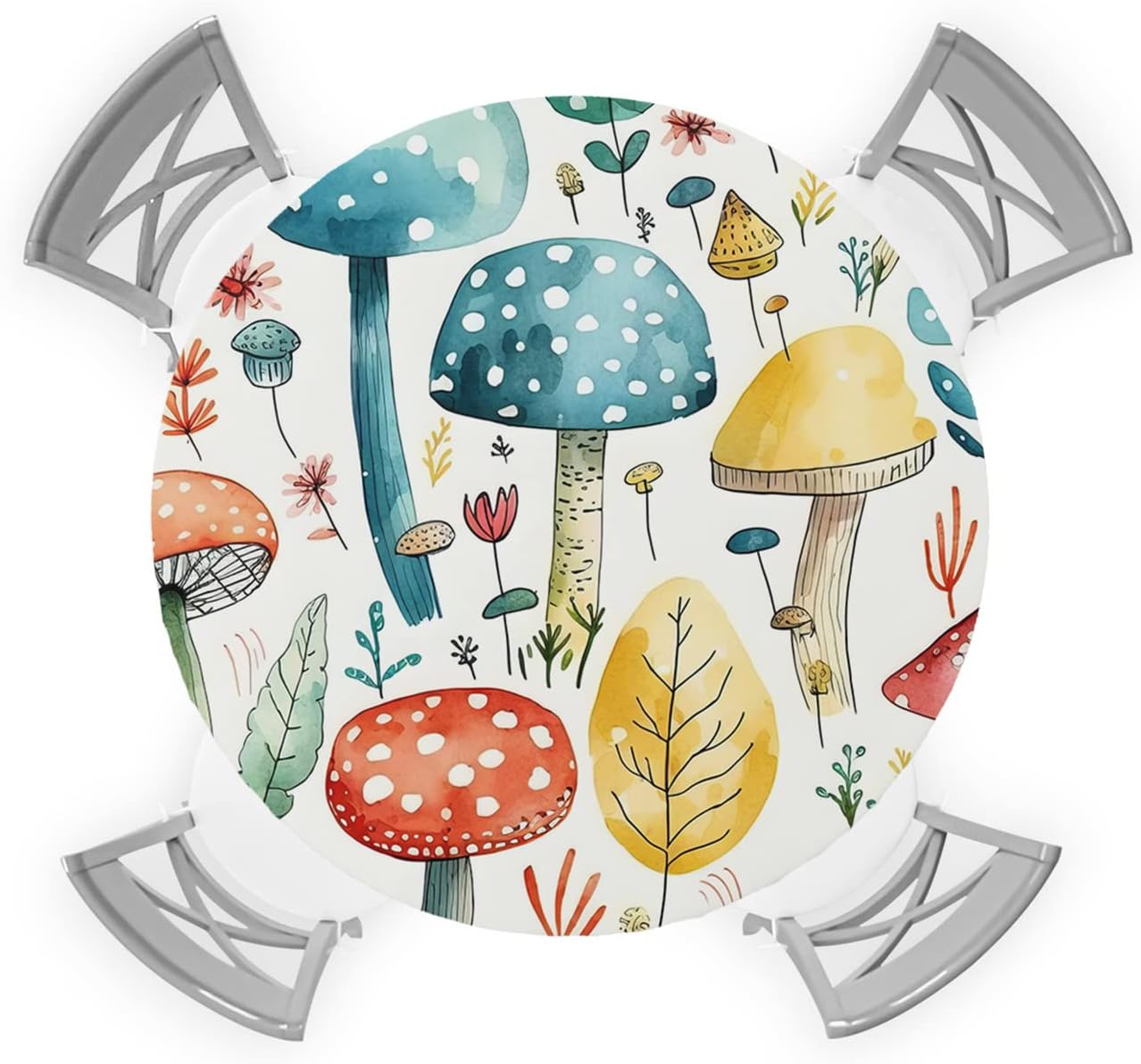 Mushroom Round Waterproof Table Cover Fitted Tablecloth