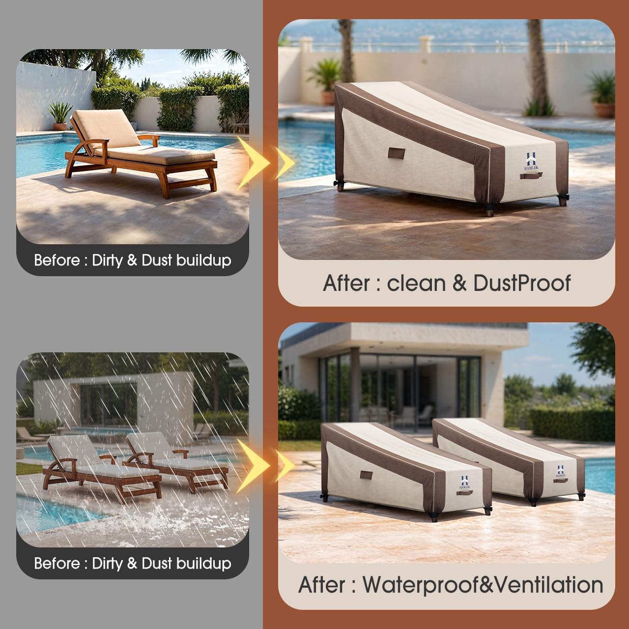 HAMLER Chaise Lounge Cover Heavy Duty Outdoor Waterproof