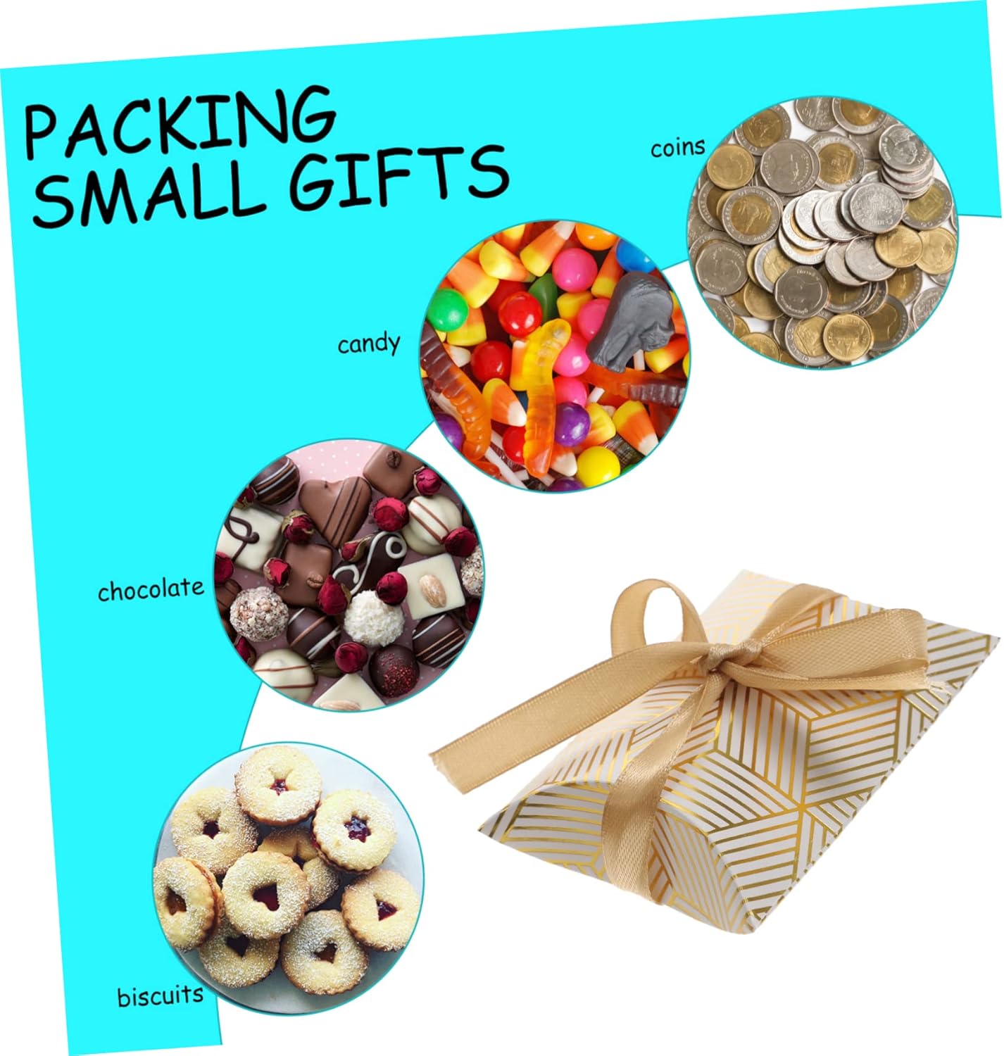 FRCOLOR 50PCS Small Pillow Candy Boxes with Foil Design