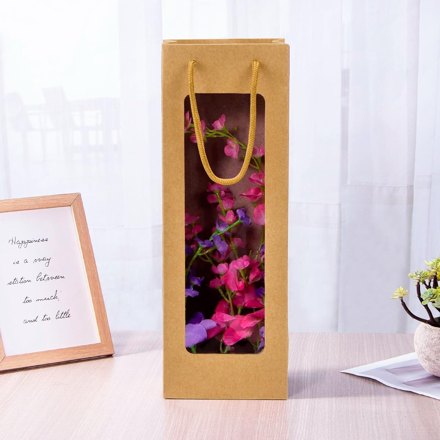 Ssyuysto 12 Pc Brown Wine Gift Bags with Clear Window
