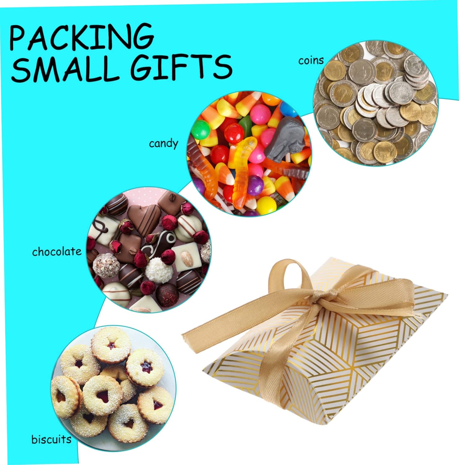 BIUDECO 50Pcs Foil Pillow Boxes for Party Favors