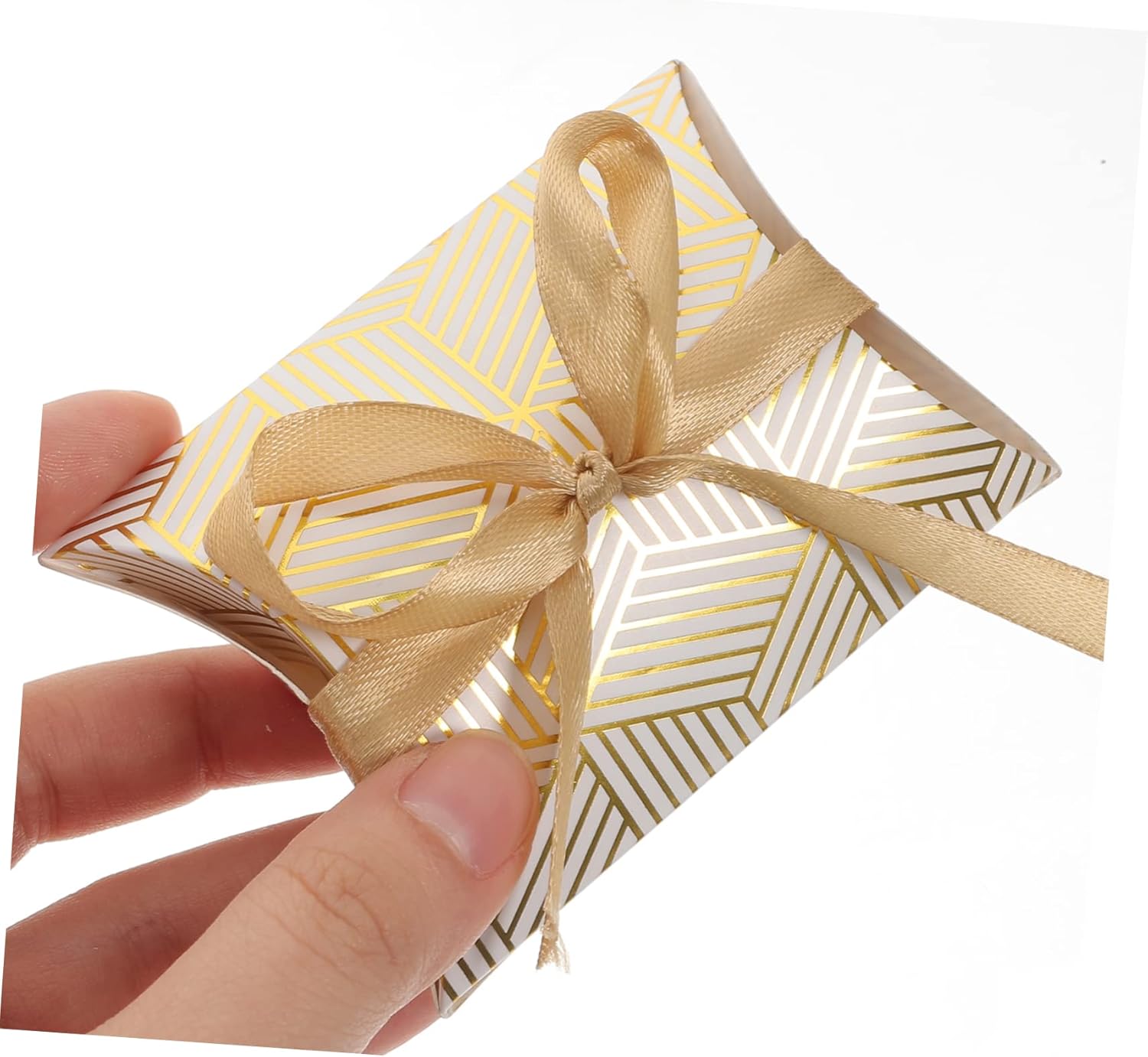 Beaupretty 50pcs Foil Candy Pillow Boxes with Ribbons for Weddings and Parties