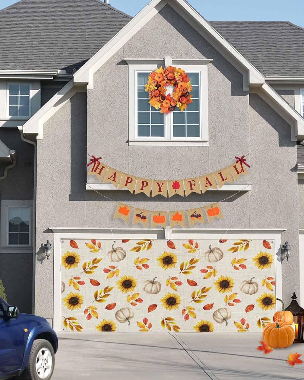 Fall Garage Door Banner 7x8ft Pumpkin Sunflower Leaf Decor