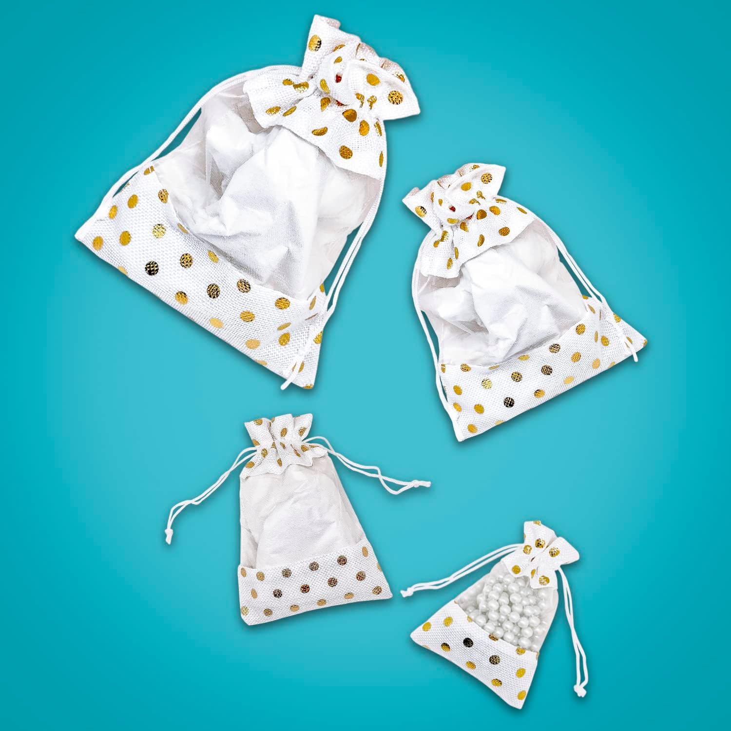 12 Pack Large Linen Burlap and Organza Gift Bags with Drawstrings
