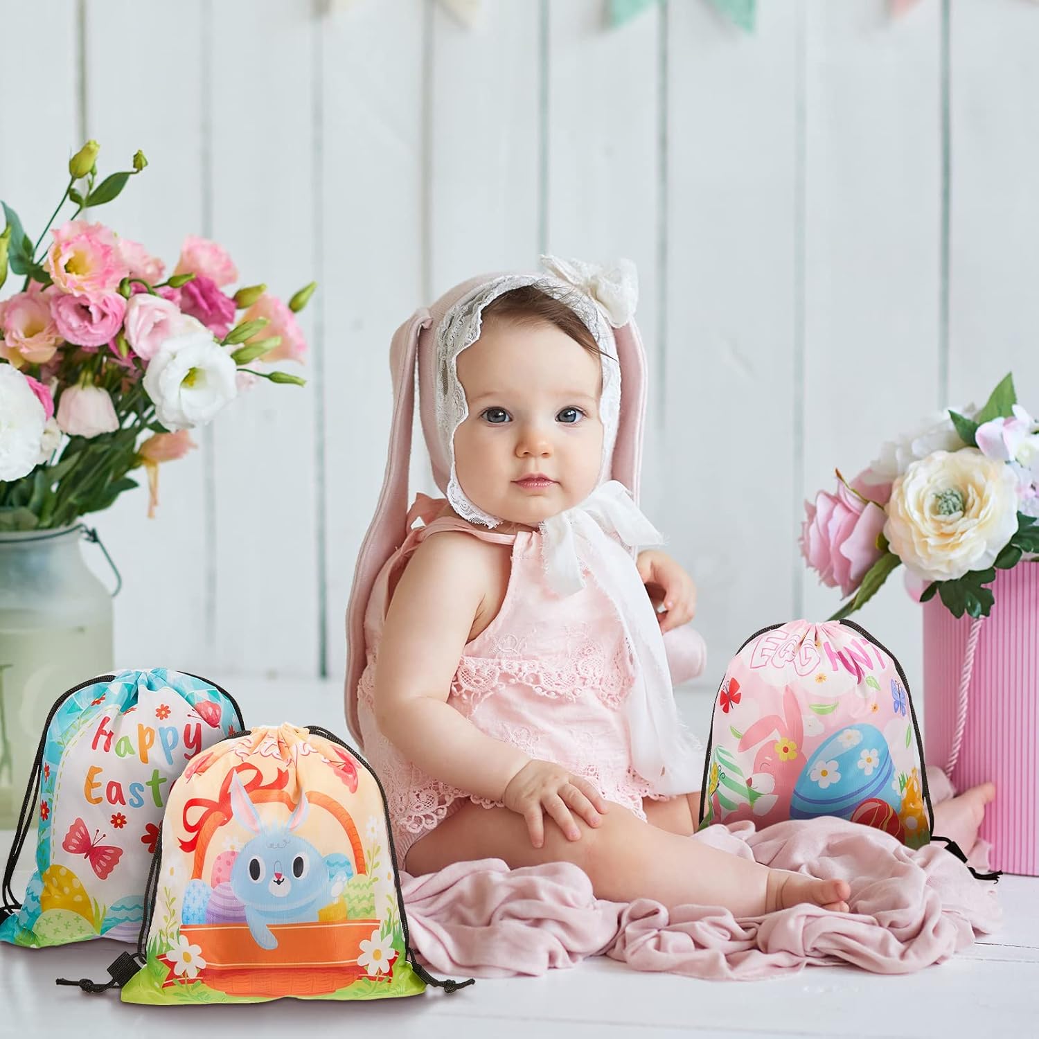 24 Piece Easter Themed Drawstring Gift Bags with 6 Designs