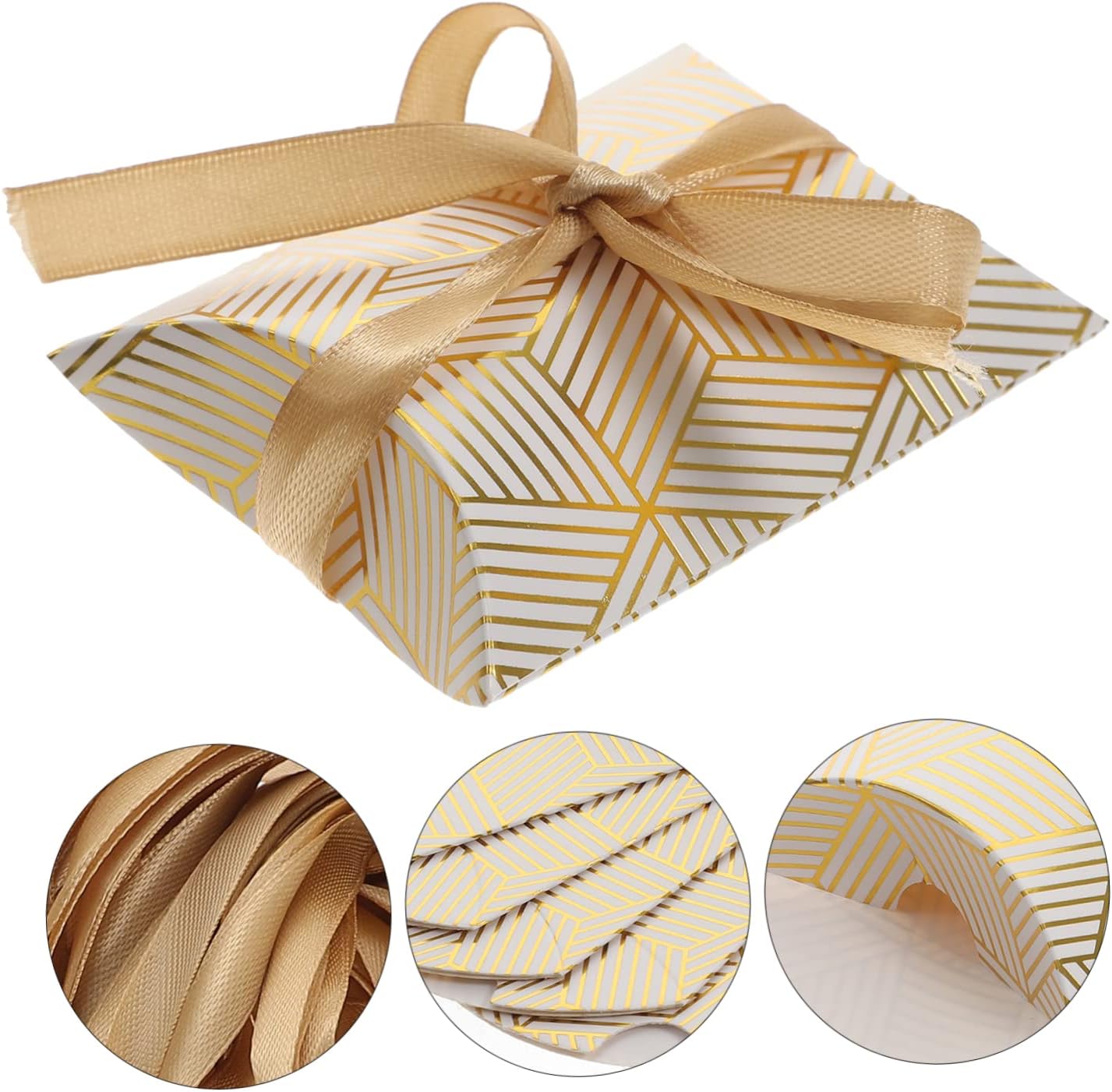 Hemoton 50pcs Gold Foil Pillow Boxes for Gifts and Parties