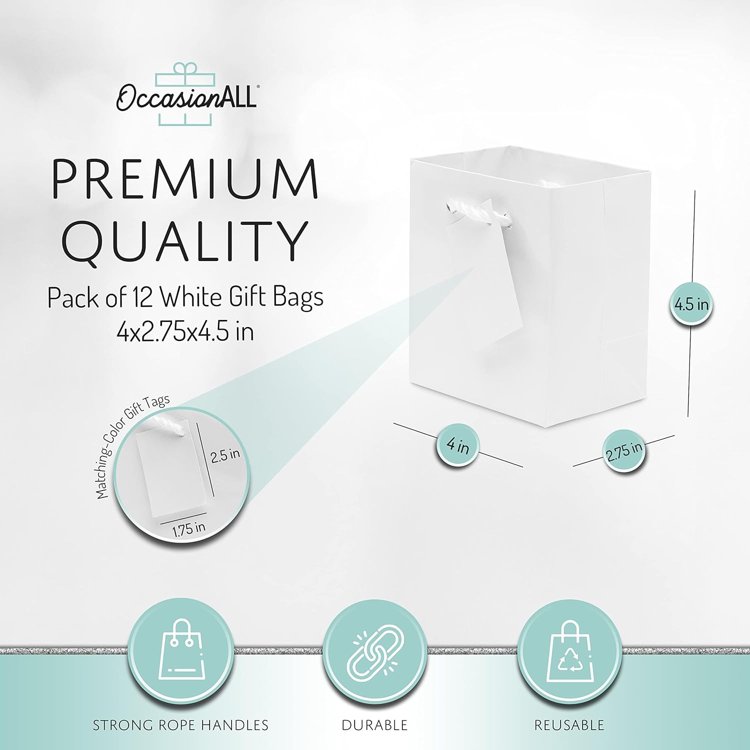 OccasionALL White Gift Bags with Handles 12 Pack