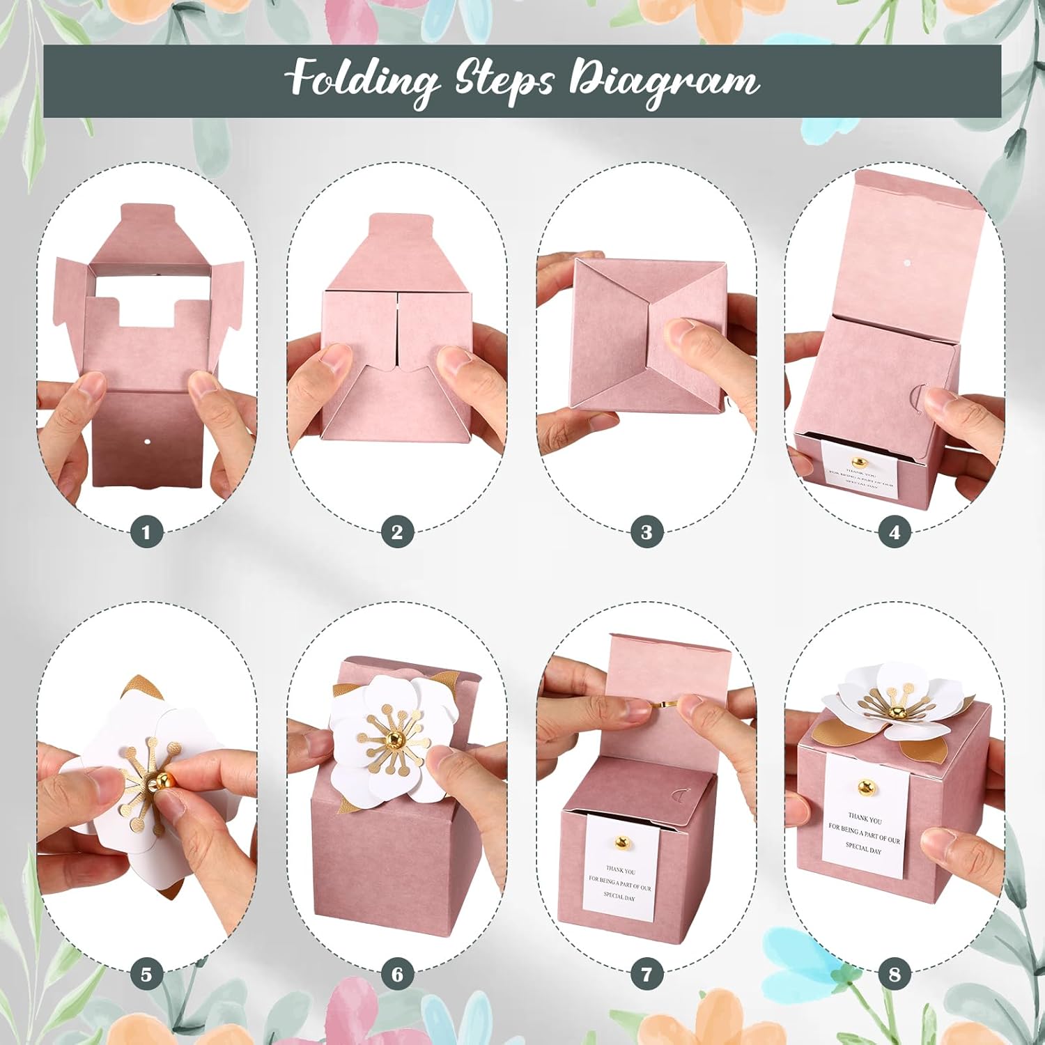 Affrolling 50 Pcs Wedding Favor Boxes with Pink Thank You Cards