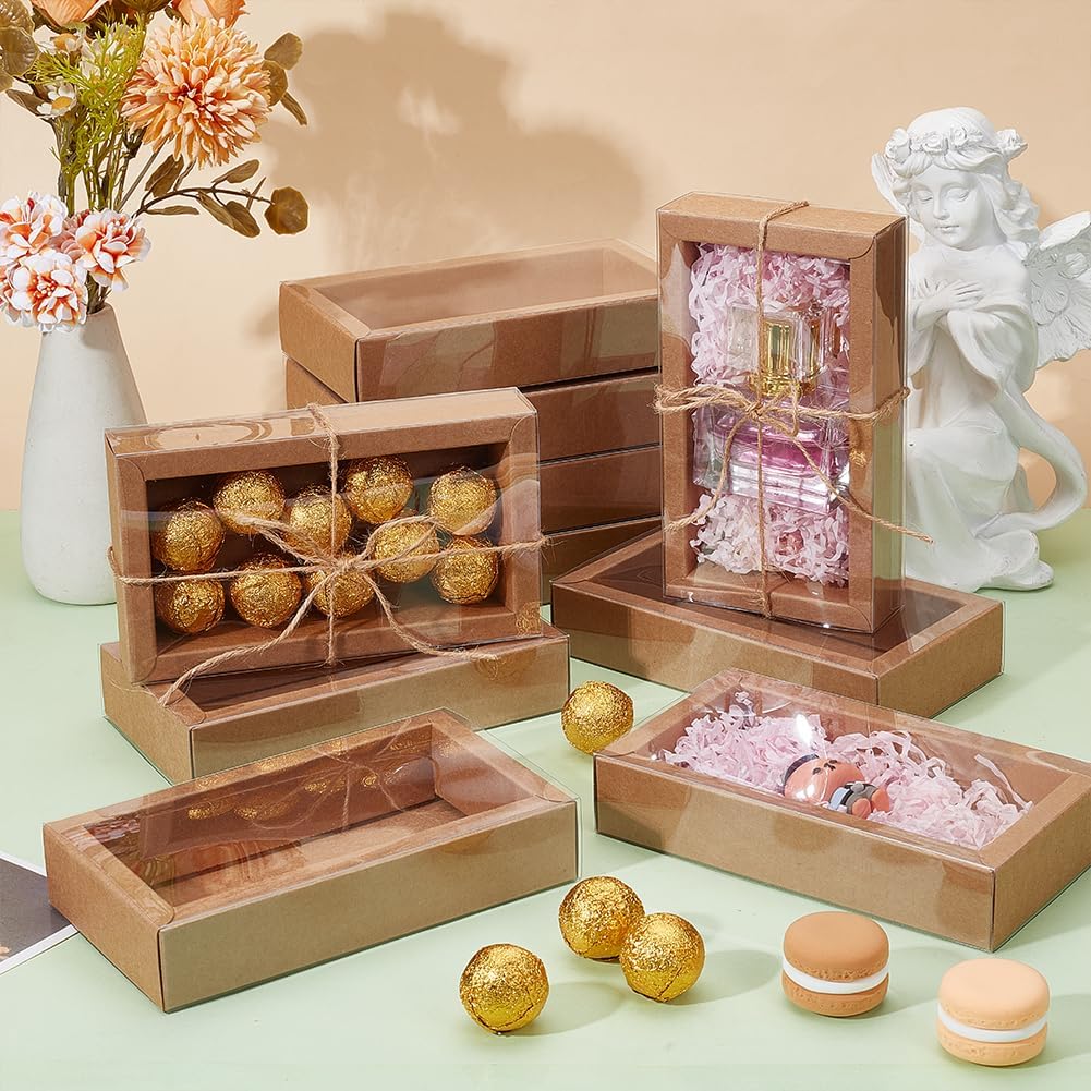 BENECREAT 12pcs Burlywood Gift Boxes with PVC Windows