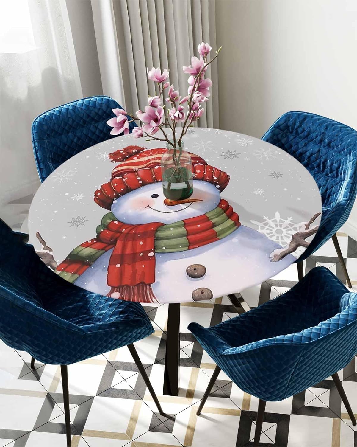 Grey Snowman Round Waterproof Table Cover for Indoor Outdoor Use