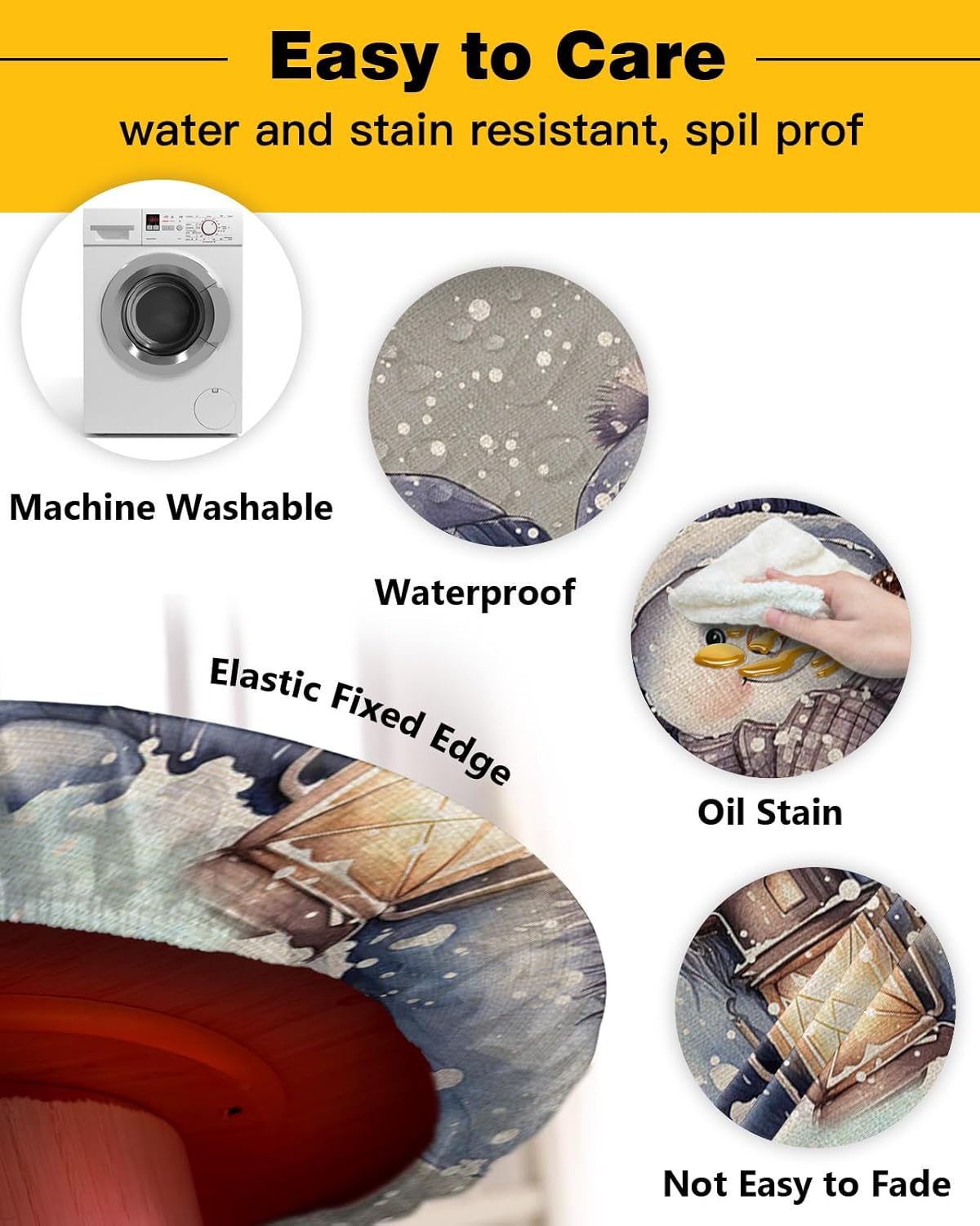ZOE GARDEN Grey Snowman Round Waterproof Table Cover Fitted Tablecloth