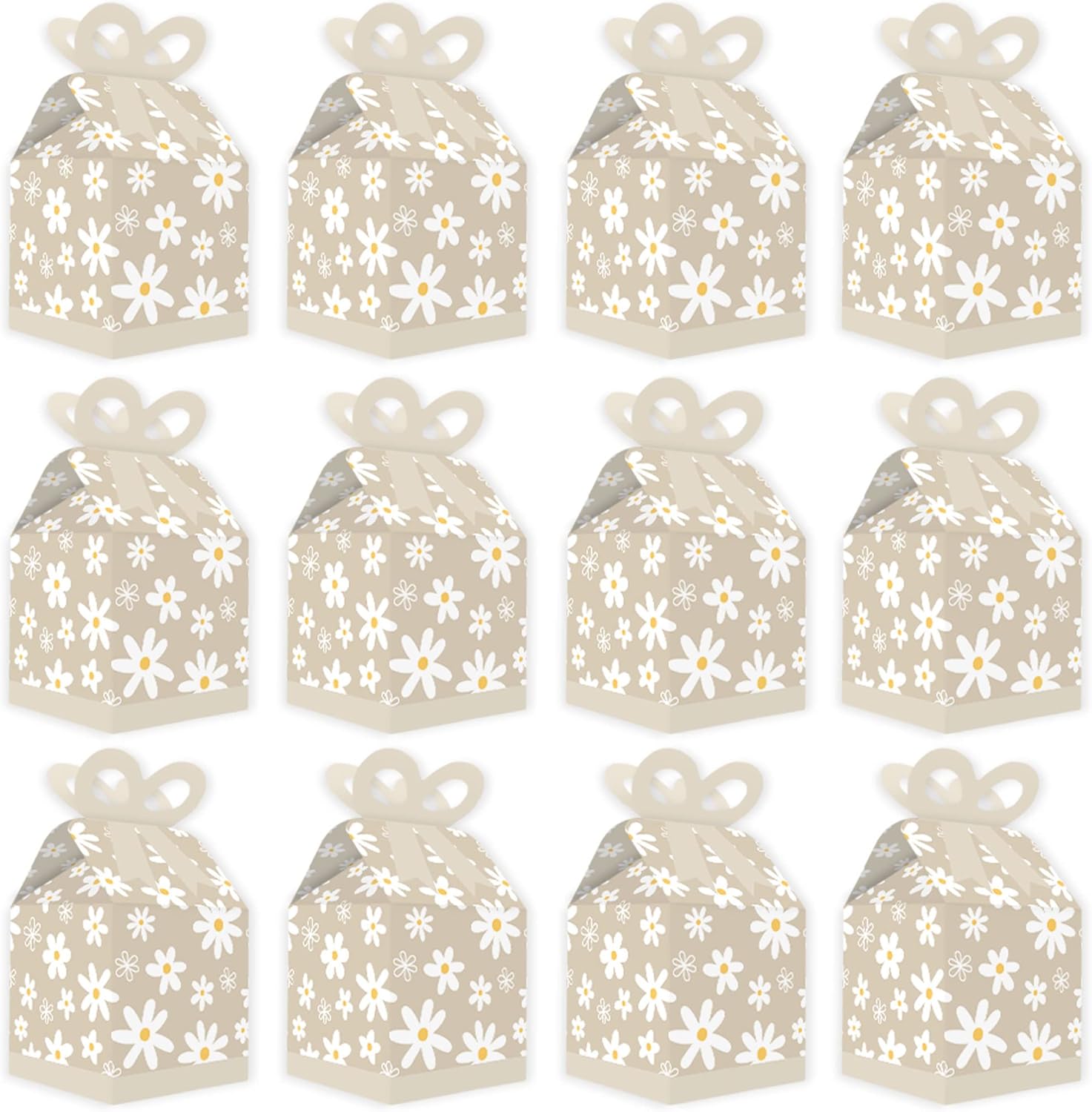 Big Dot of Happiness Tan Daisy Flowers Gift Boxes - Set of 12