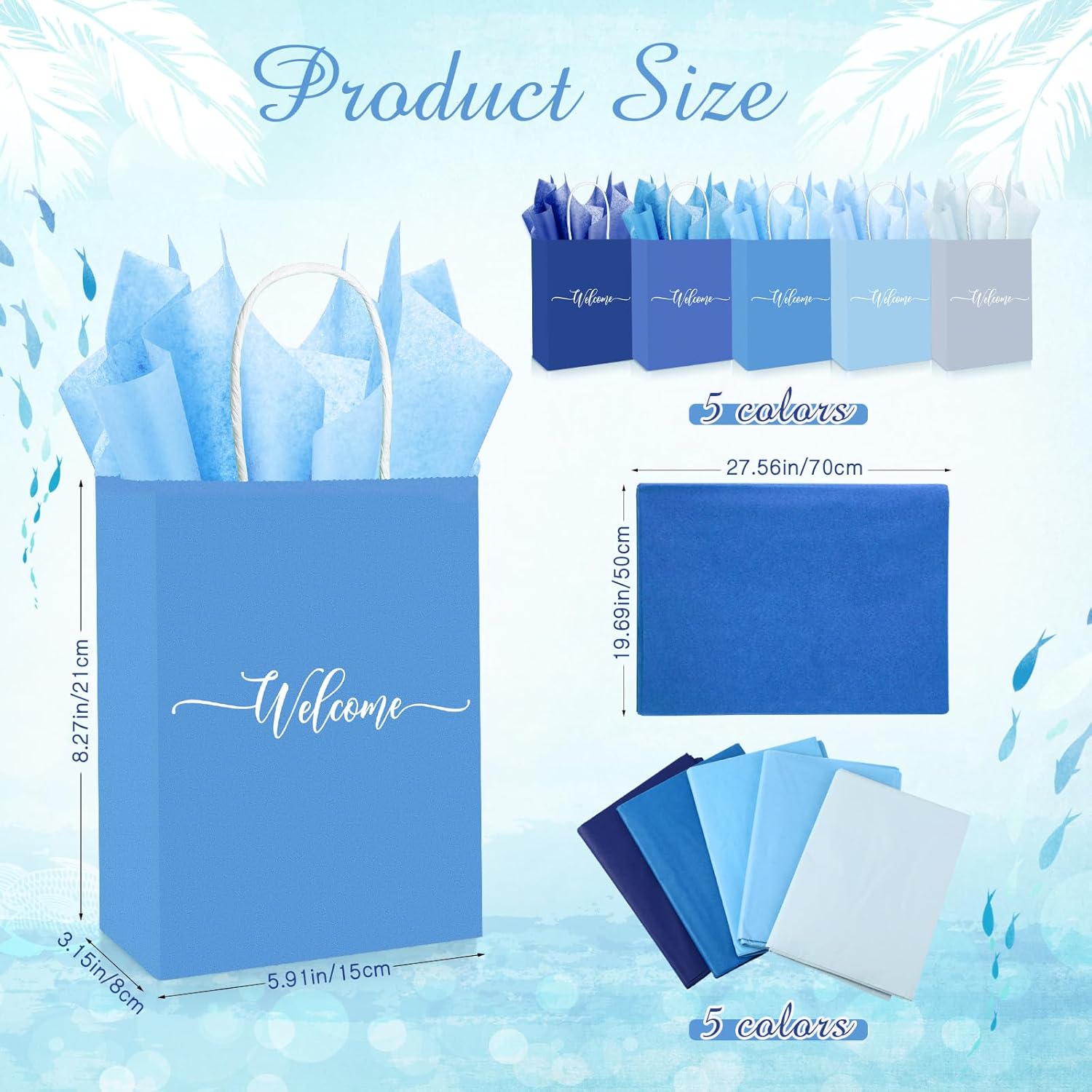 Kolldenn 50 Set Gradient Blue Welcome Gift Bags