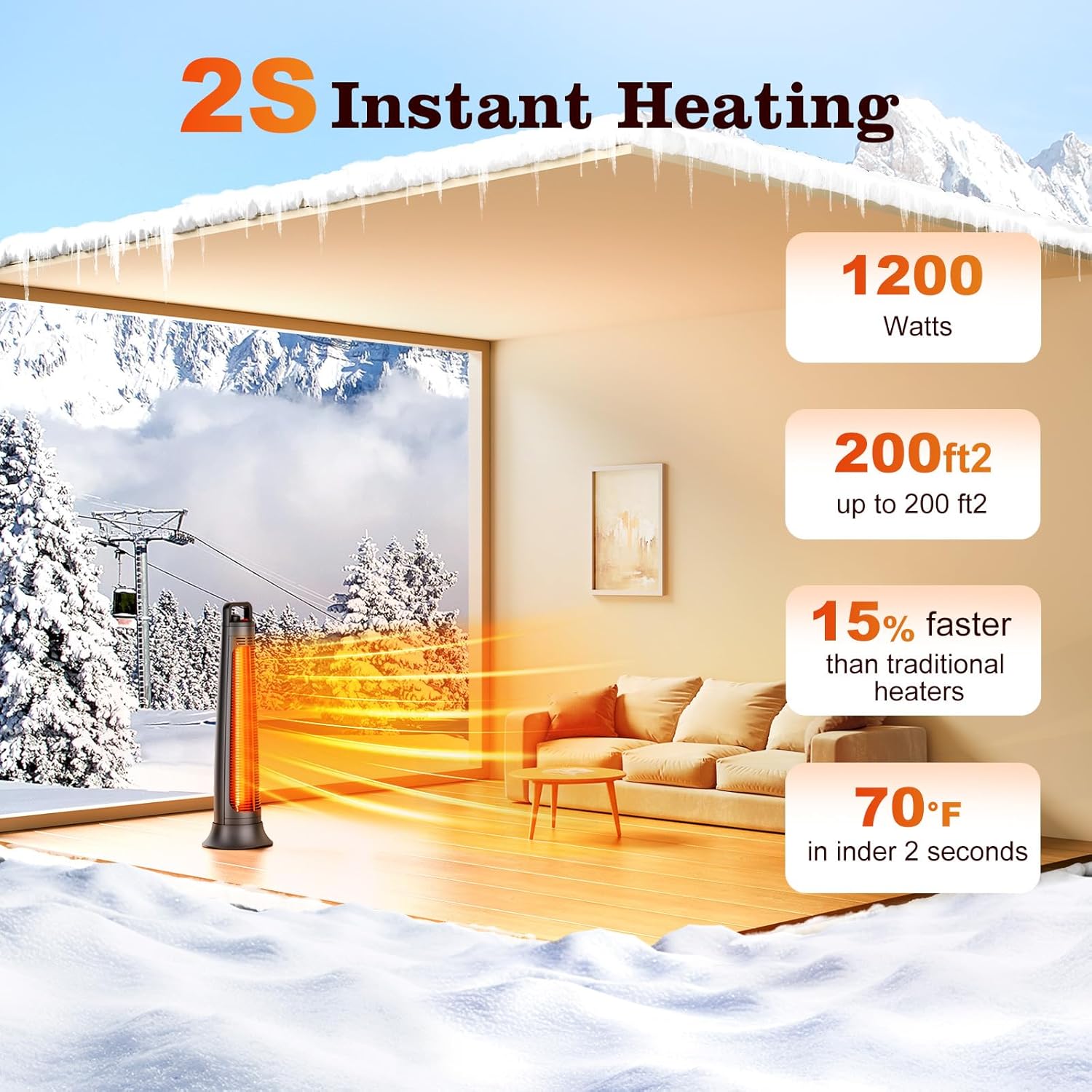 BIESQYA Outdoor Patio Heater with 60 Oscillation and IP65 Waterproof