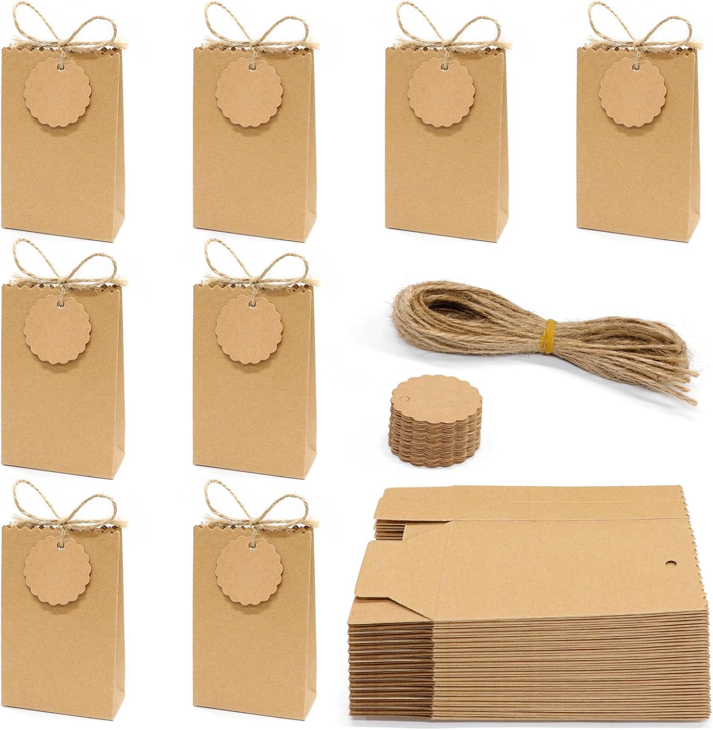 Faylapa 50Pcs Brown Party Treat Bags Boxes