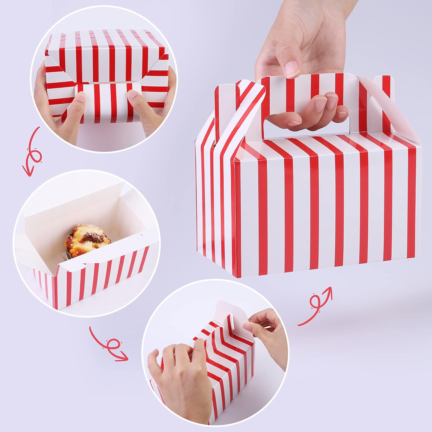 Elcoho 24 Pack Red White Circus Party Gift Boxes