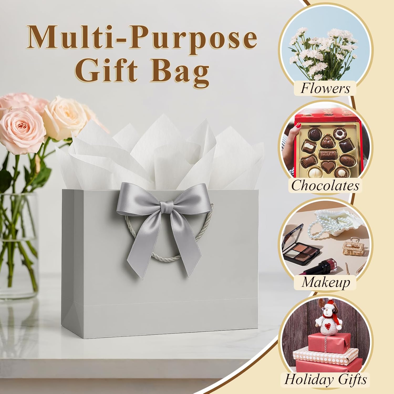 ANZNKU Large Gift Bag with Handles and Ribbon