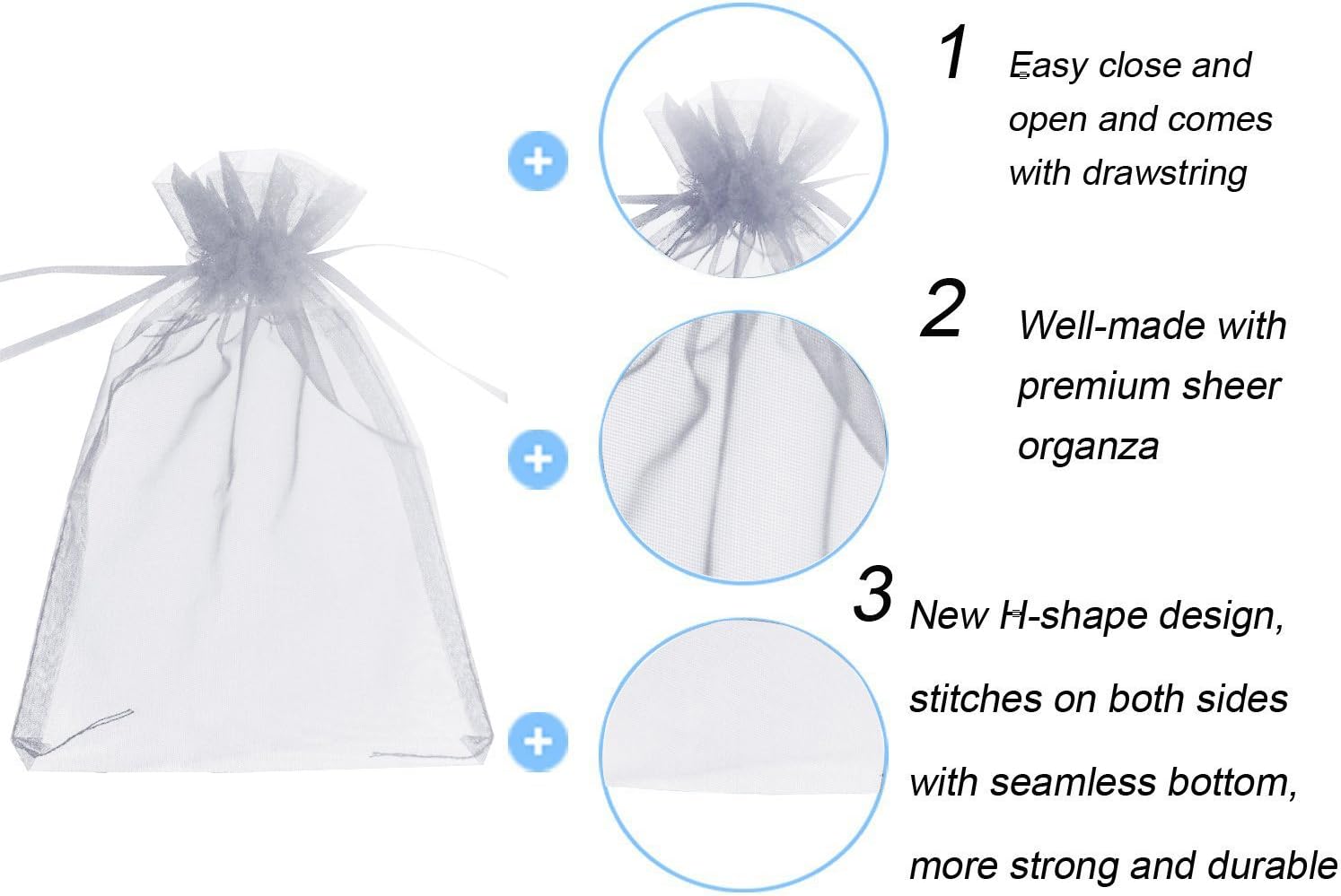 Wudygirl 100pcs Sheer Grey Organza Gift Bags 5x7 Inch Drawstring
