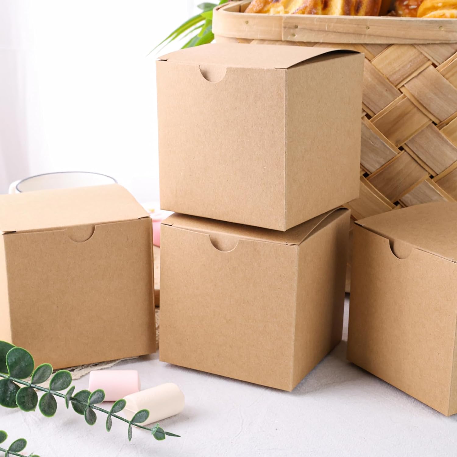 VGOODALL 50PCS 4 Inch Brown Kraft Gift Boxes for Parties