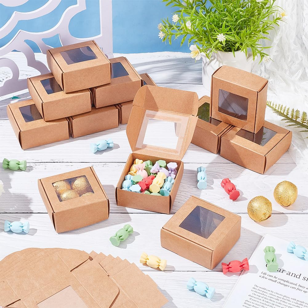 HOBBIESAY 20Pcs Folding Paper Boxes with Clear Window