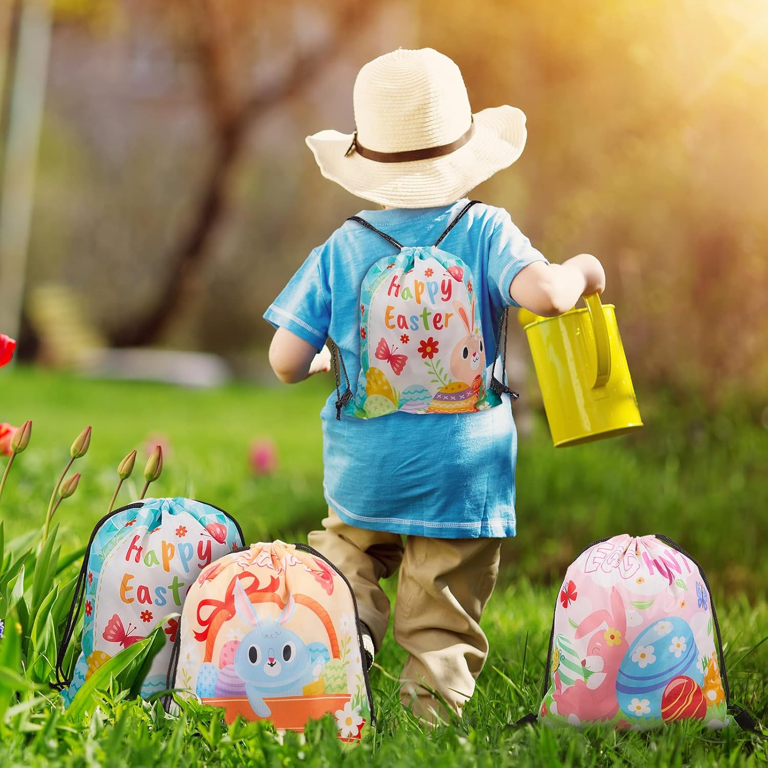 24 Piece Easter Themed Drawstring Gift Bags with 6 Designs