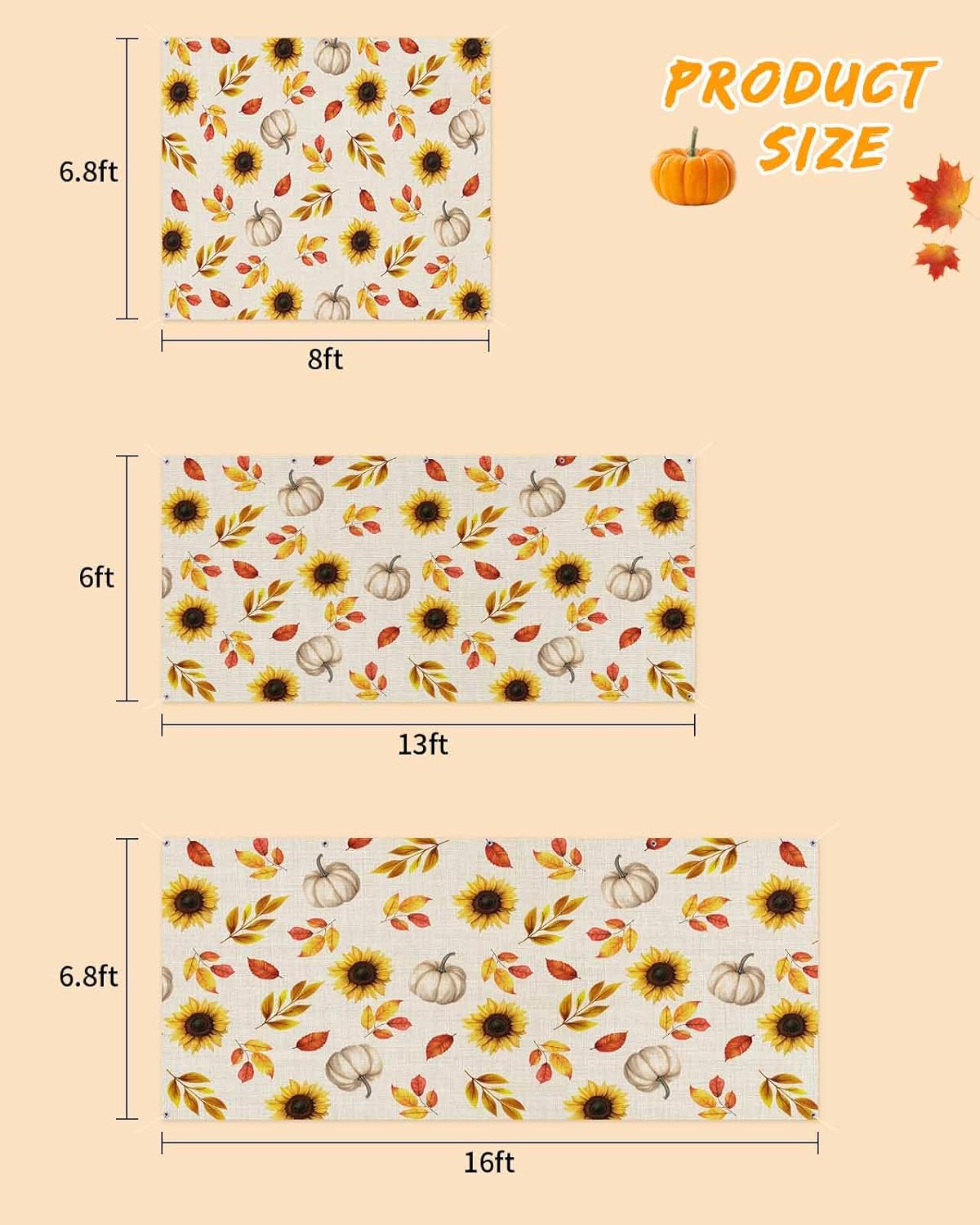 Fall Garage Door Banner 7x8ft Pumpkin Sunflower Leaf Decor