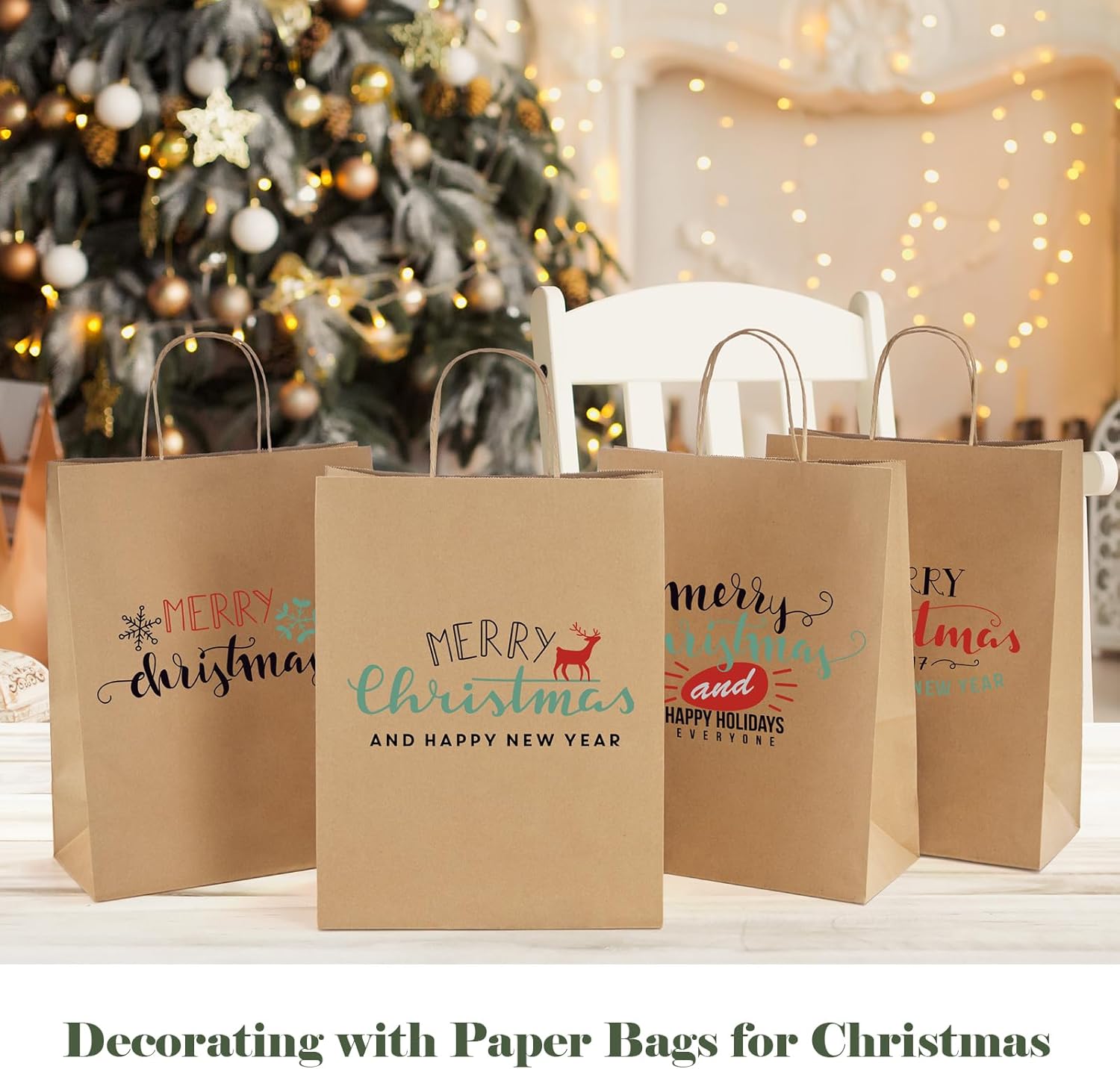 GSSUSA 10x5x13 Brown Paper Bags with Handles 100Pcs