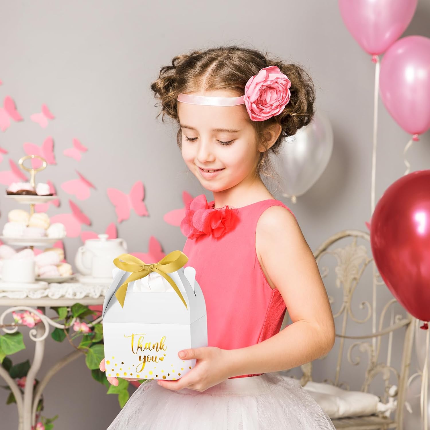 Engrowtic 50 Pcs Gold Foil Thank You Gift Boxes with Handles