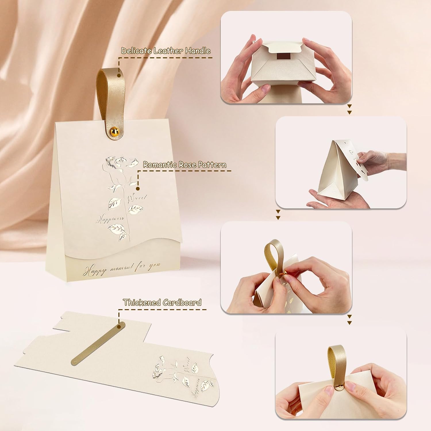 FAYEVIVI 20pcs Beige Gift Boxes with Handles for Parties