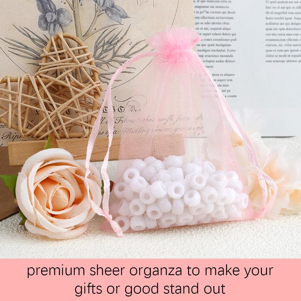 Pink Organza Gift Bags 35x47 Inch 50Pcs Sheer Mesh Drawstring Pouches