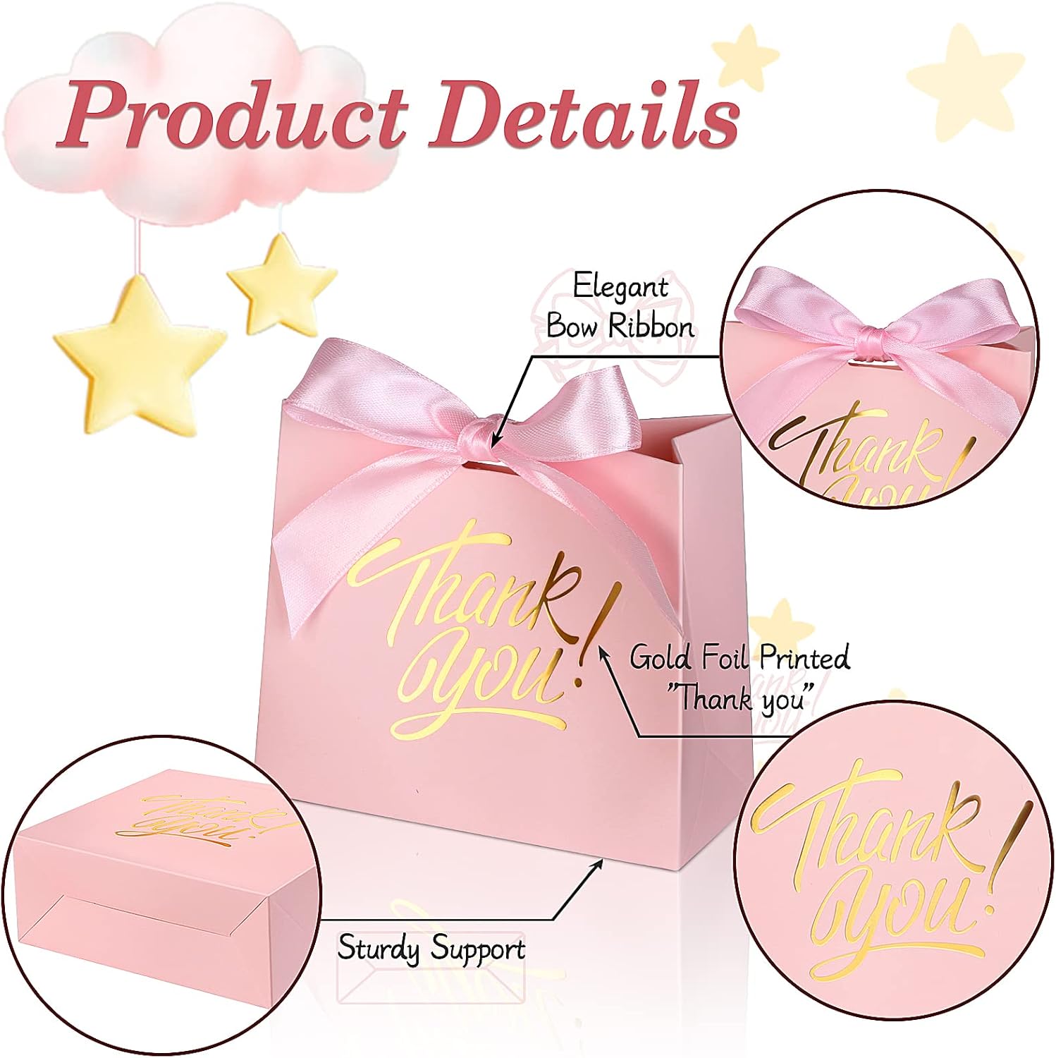 Small Thank You Gift Bags 60 Pack Gold Foil Bow Ribbons