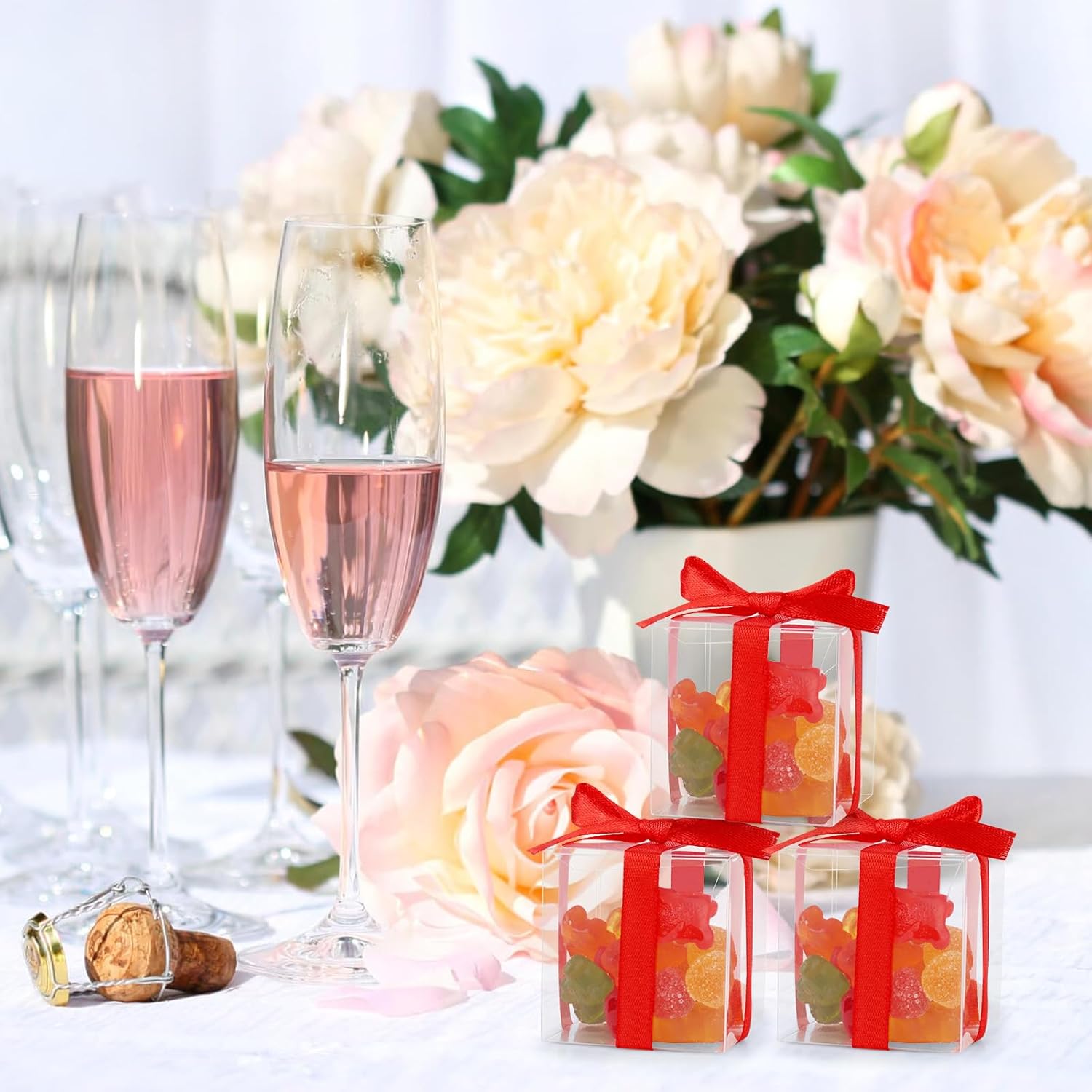 Adecortalk 50 Pcs Clear Gift Boxes With Red Ribbon