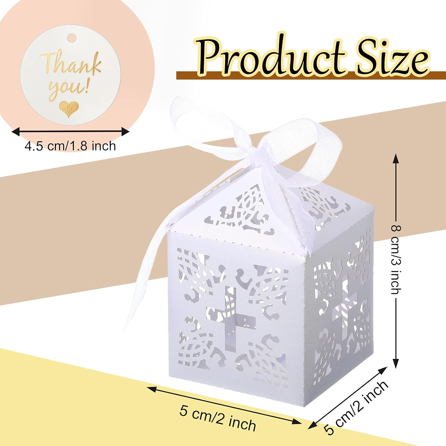 Marspark 50 White Christening Favor Boxes 2x2x3 Inch