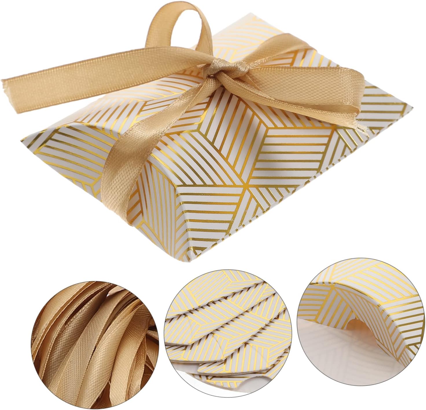 Beaupretty 50pcs Foil Candy Pillow Boxes with Ribbons for Weddings and Parties