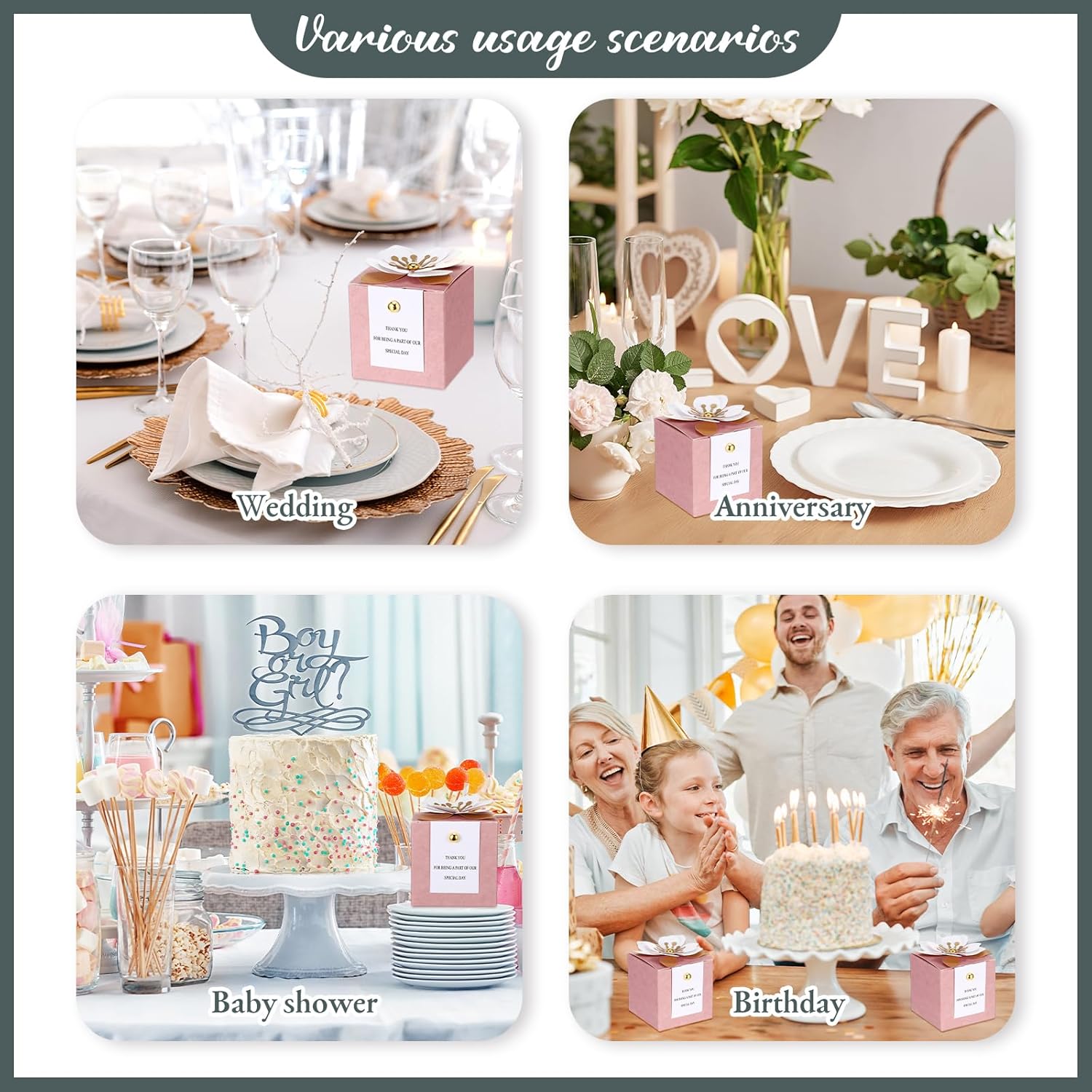 Affrolling 50 Pcs Wedding Favor Boxes with Pink Thank You Cards