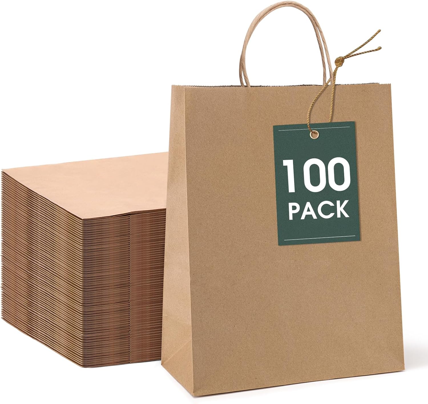 GSSUSA 10x5x13 Brown Paper Bags with Handles 100Pcs