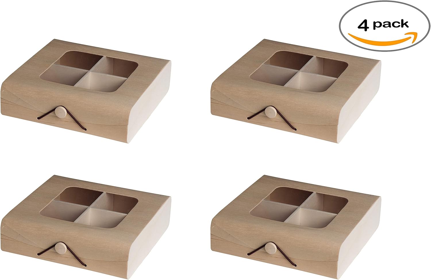 Hammont Wooden Candy Gift Box 4 Pack 7x7x2 Inches