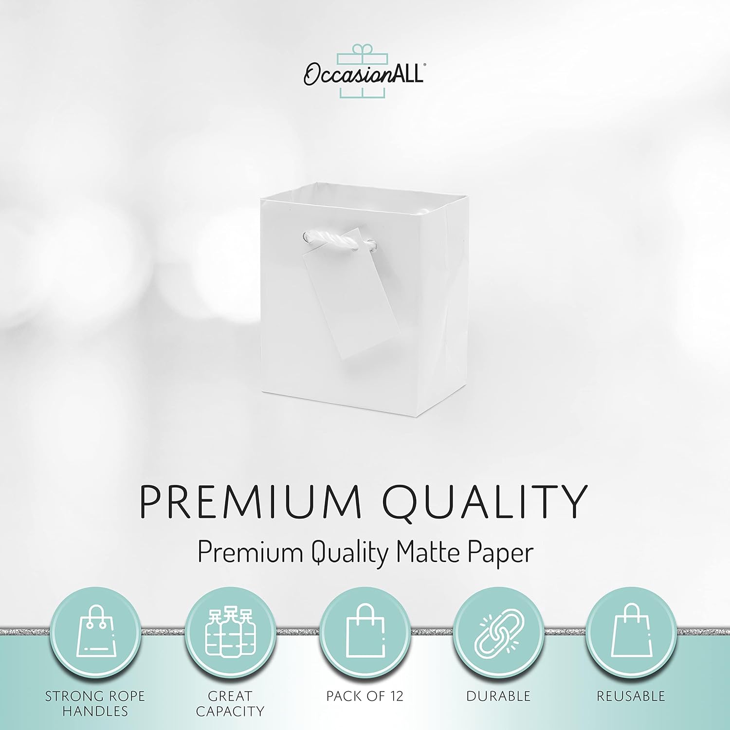 OccasionALL White Gift Bags with Handles 12 Pack