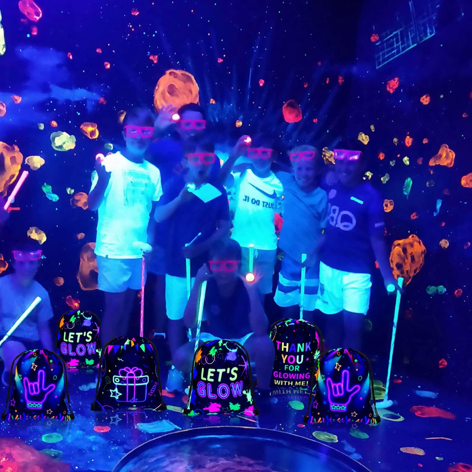 XJLANTTE Glow in the Dark Party Bags with Drawstring